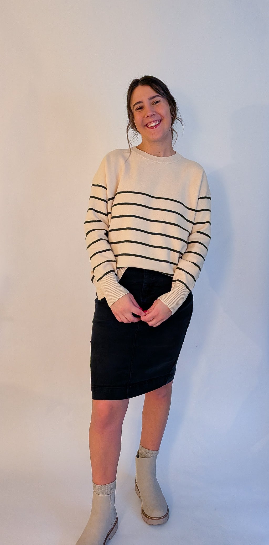 'Emmett' Stripe Sweater Top in Cream