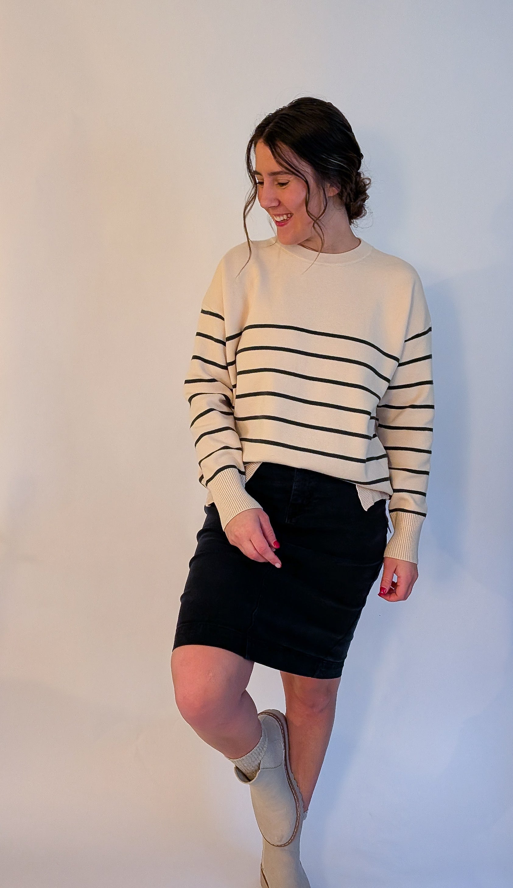 'Emmett' Stripe Sweater Top in Cream