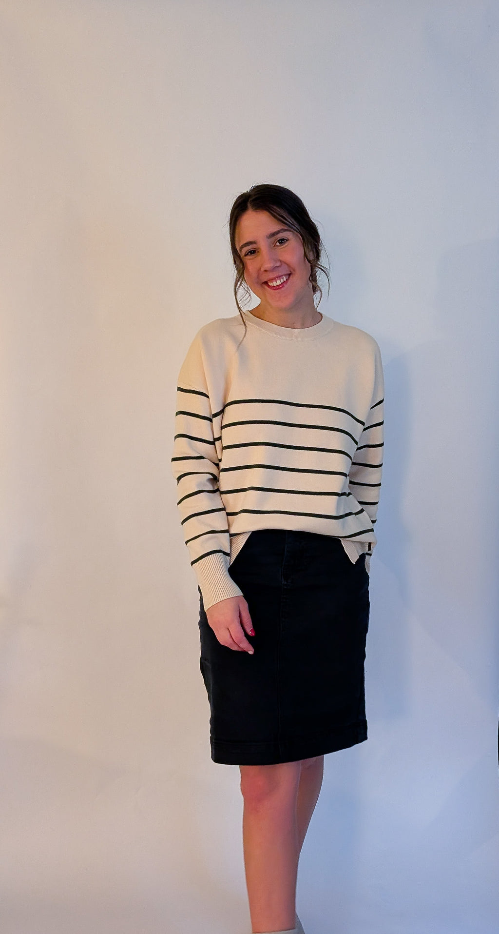 'Emmett' Stripe Sweater Top in Cream