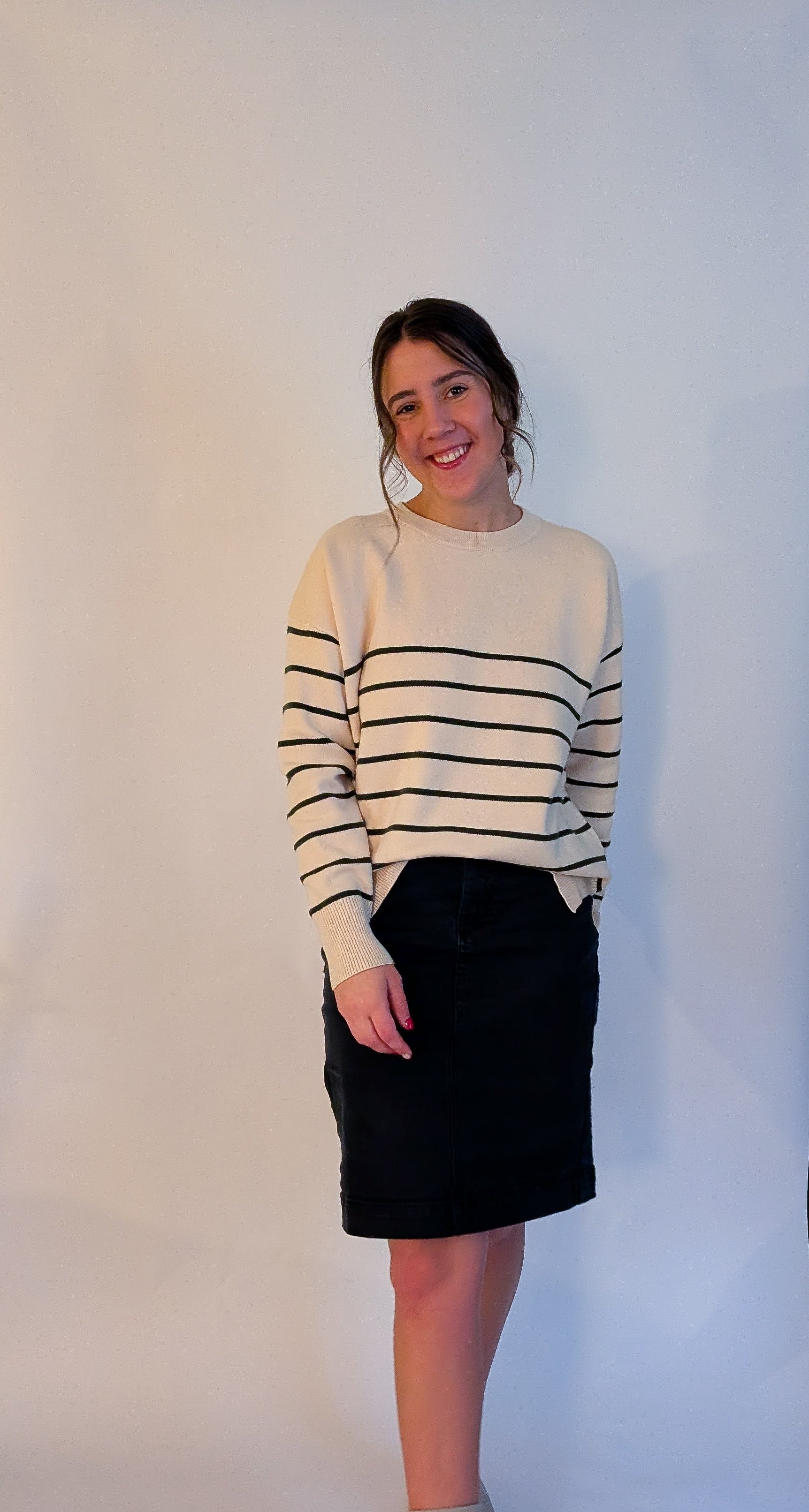 'Emmett' Stripe Sweater Top in Cream