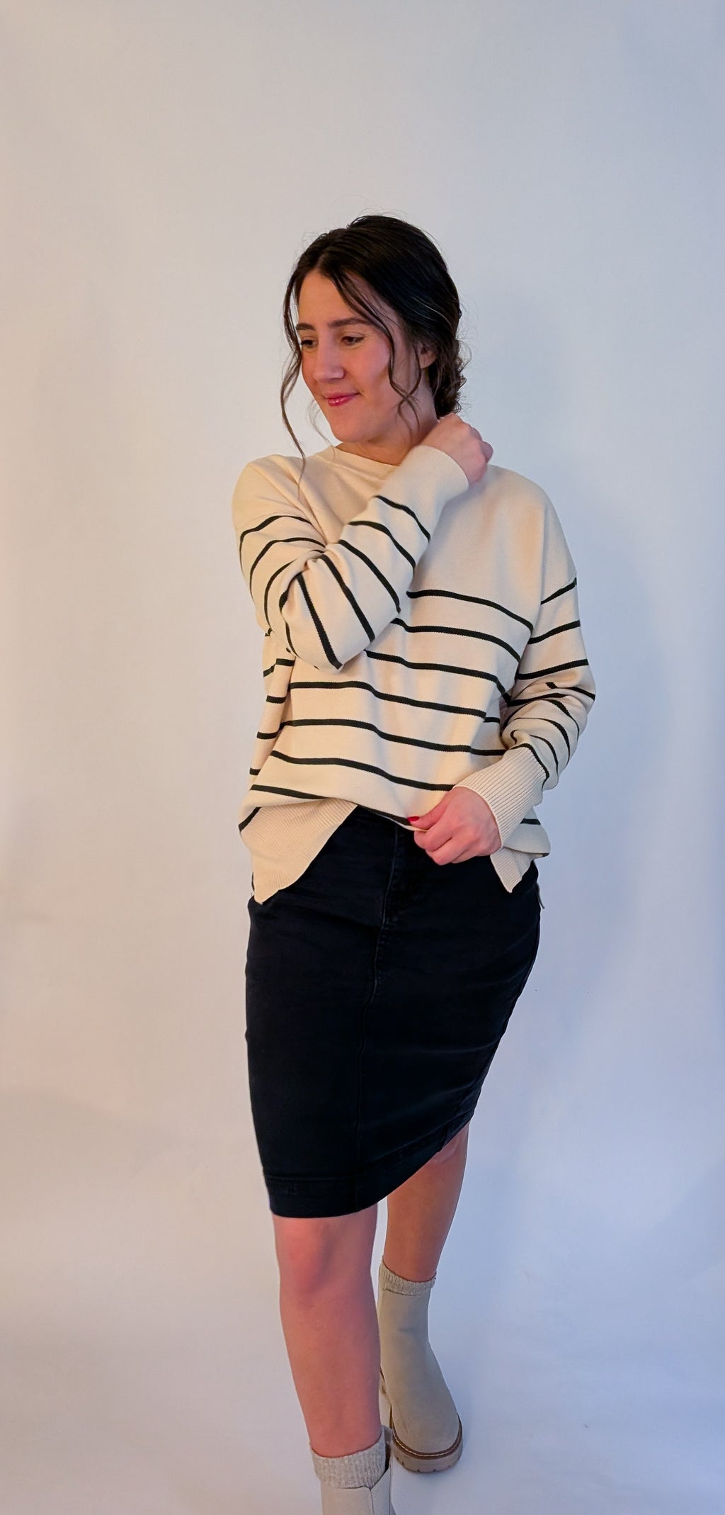 'Emmett' Stripe Sweater Top in Cream