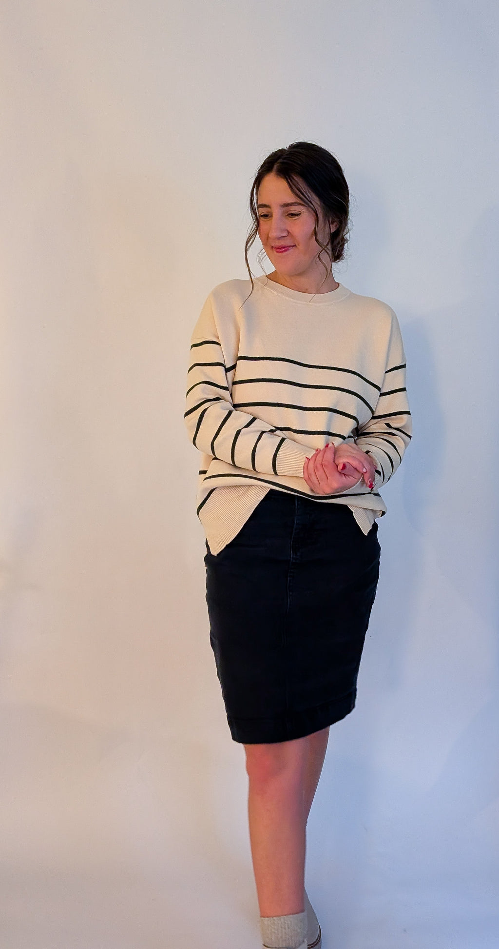 'Emmett' Stripe Sweater Top in Cream