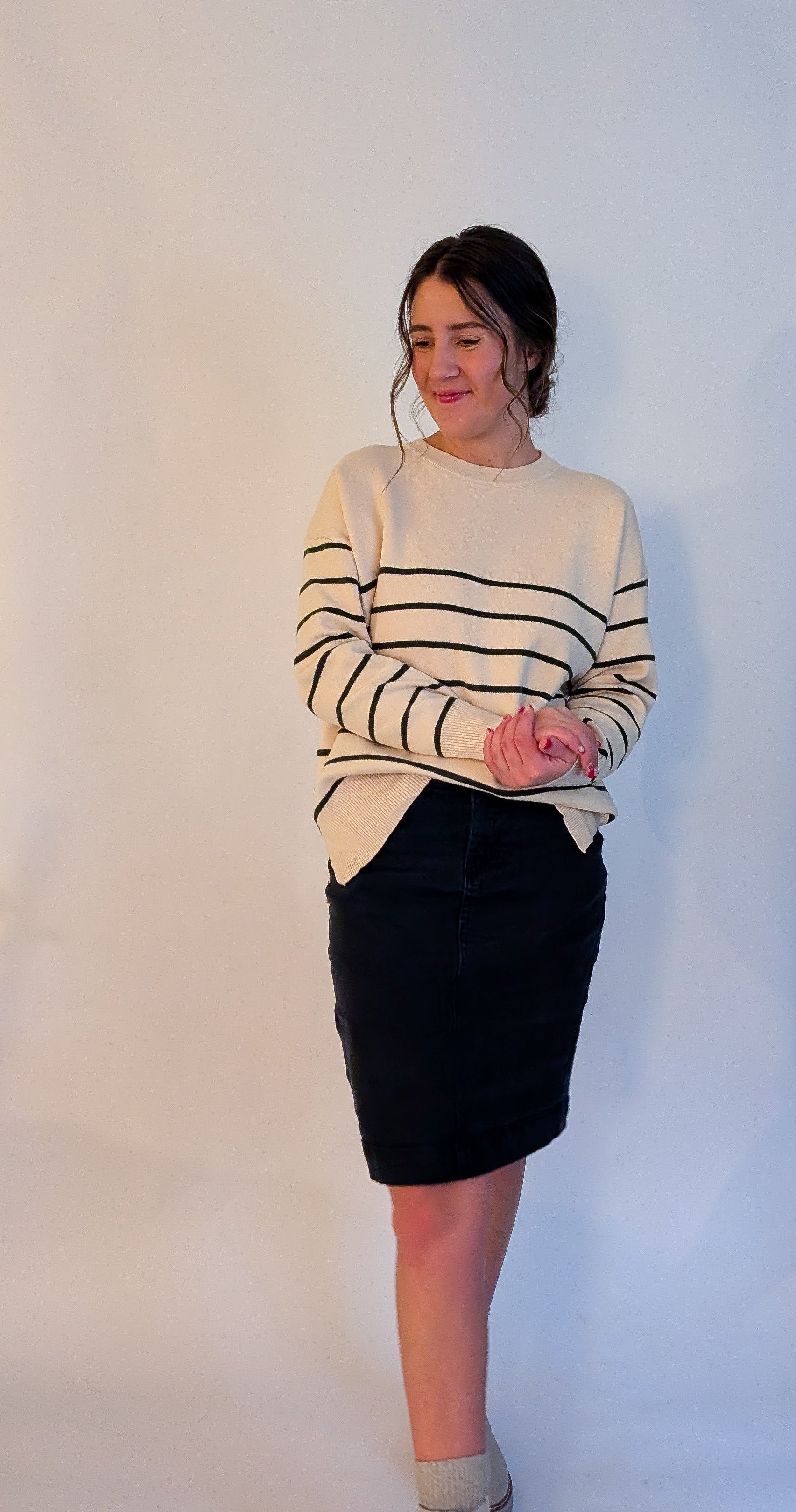 'Emmett' Stripe Sweater Top in Cream