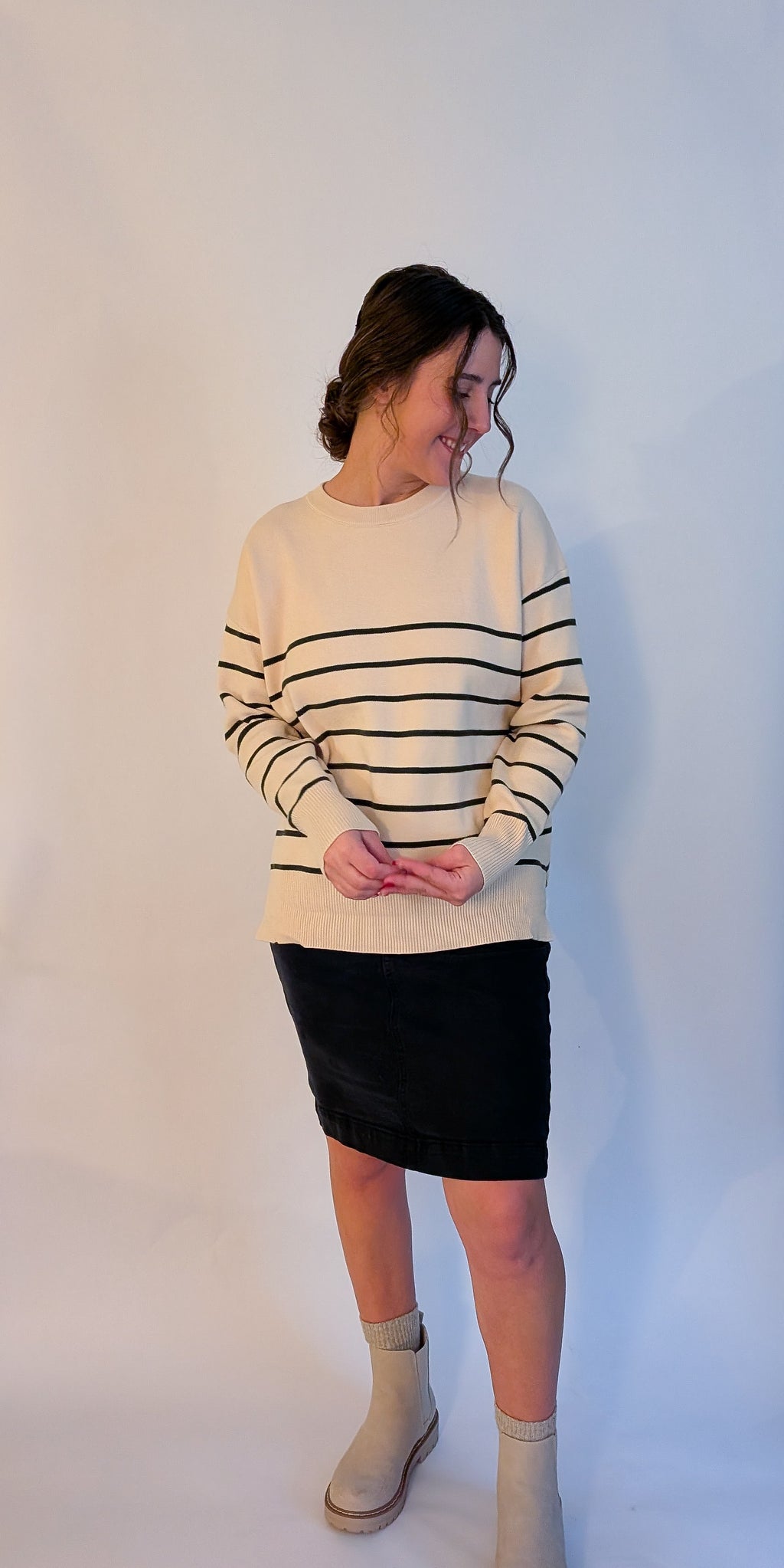'Emmett' Stripe Sweater Top in Cream