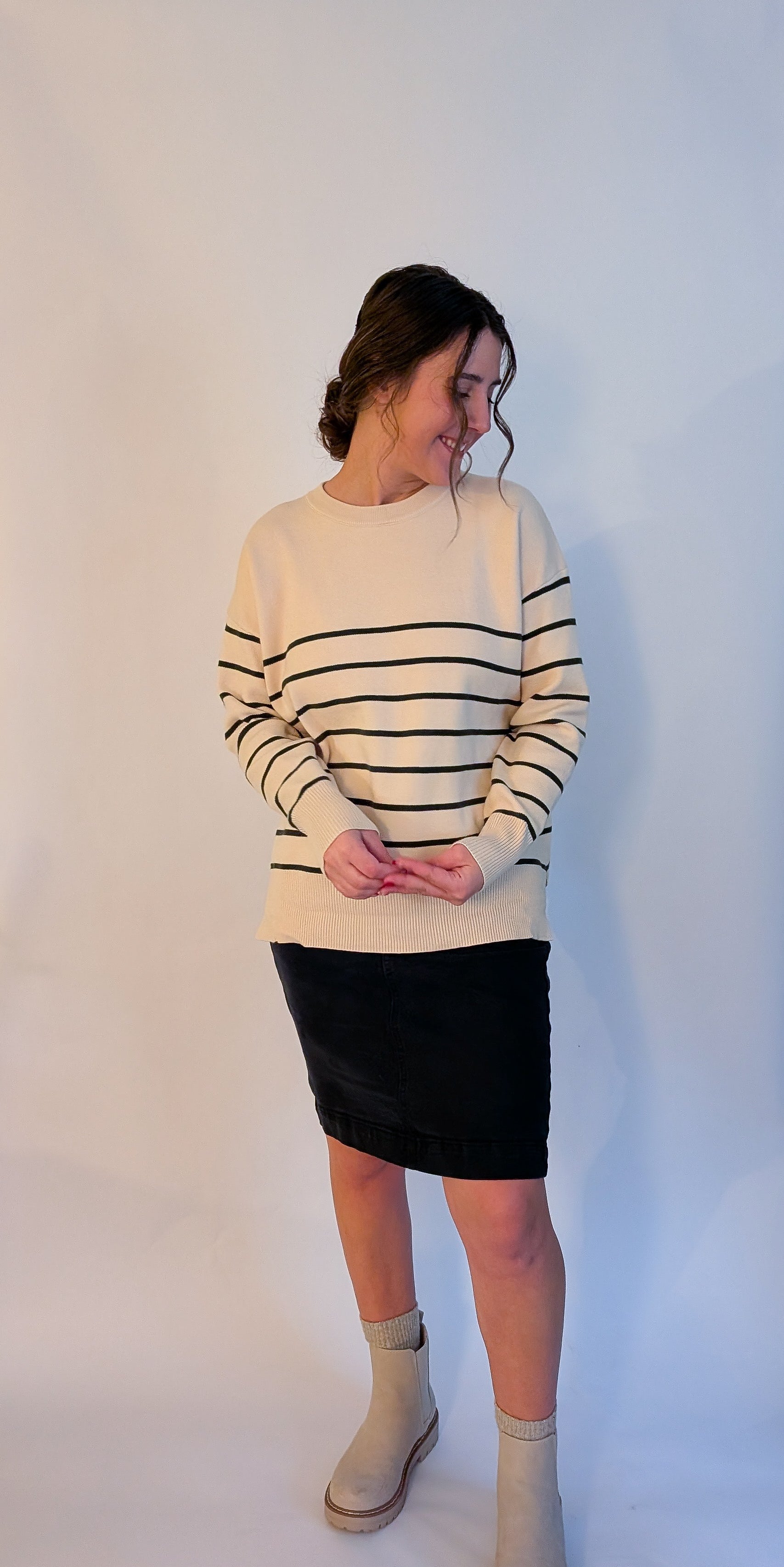 'Emmett' Stripe Sweater Top in Cream