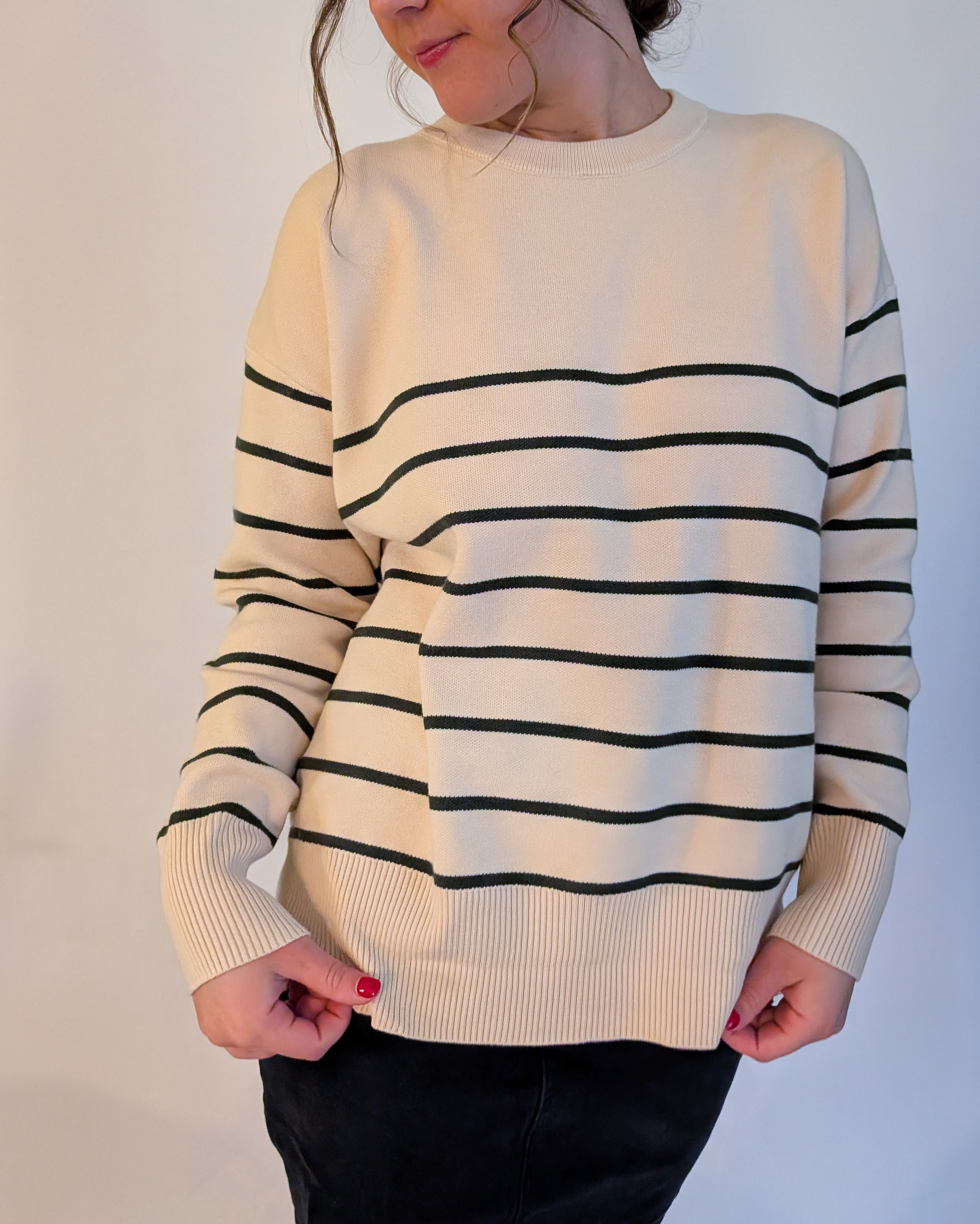 'Emmett' Stripe Sweater Top in Cream