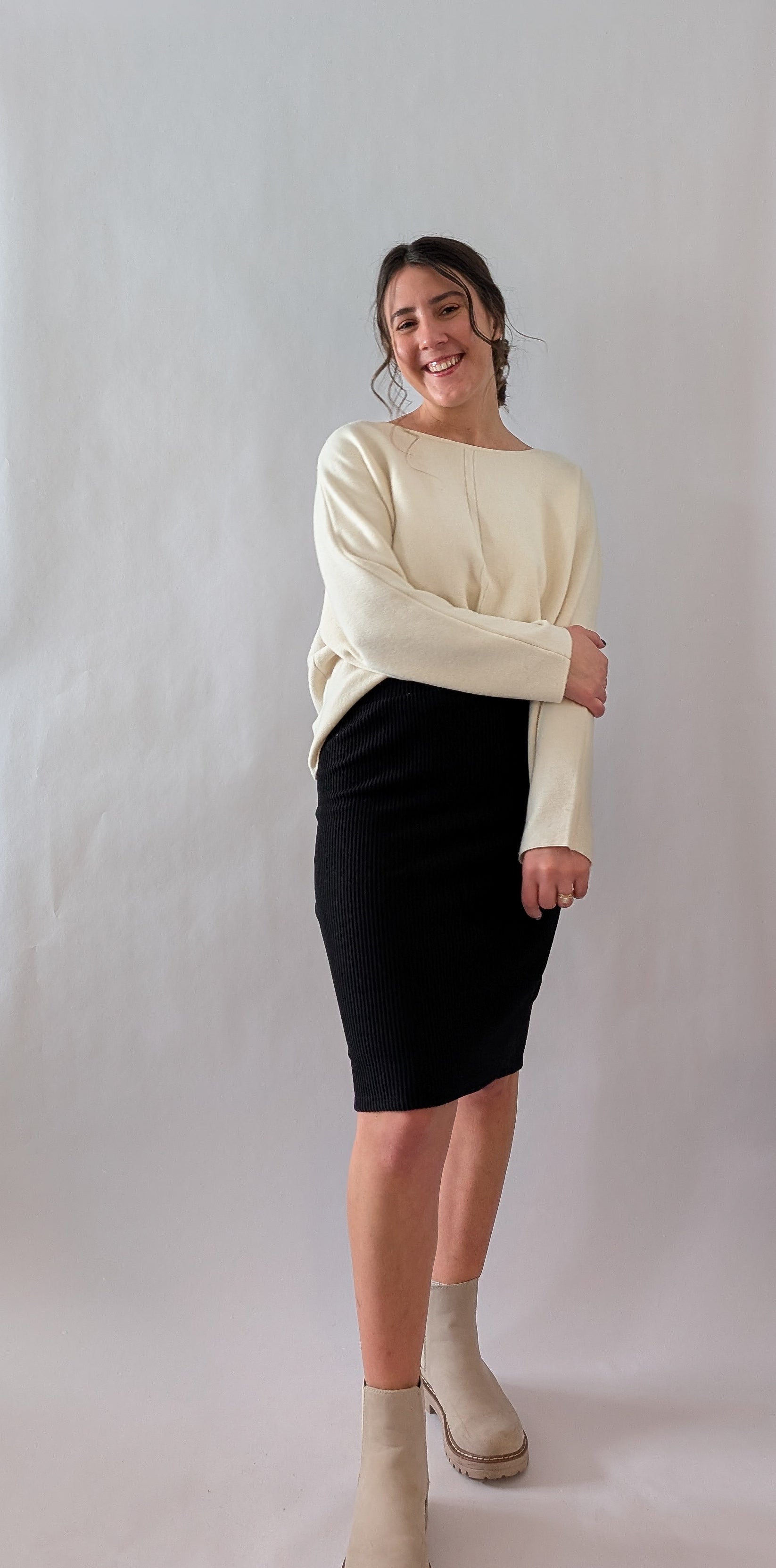 'Avey' Dolman Shoulder Sweater in Ivory
