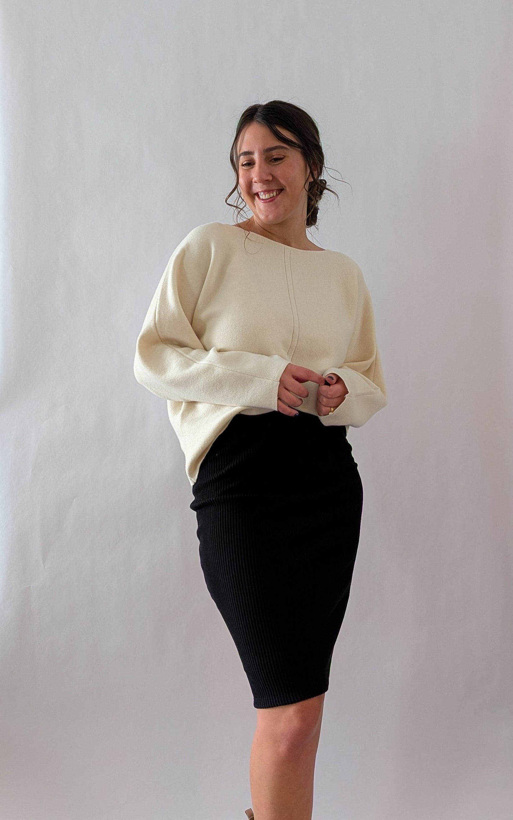 'Avey' Dolman Shoulder Sweater in Ivory