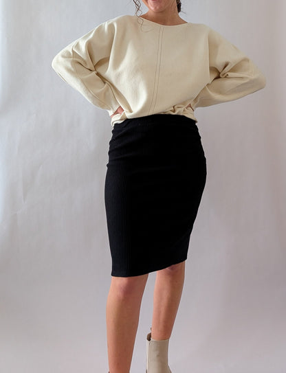 'Lydia' Ribbed Knit Midi Skirt in Black