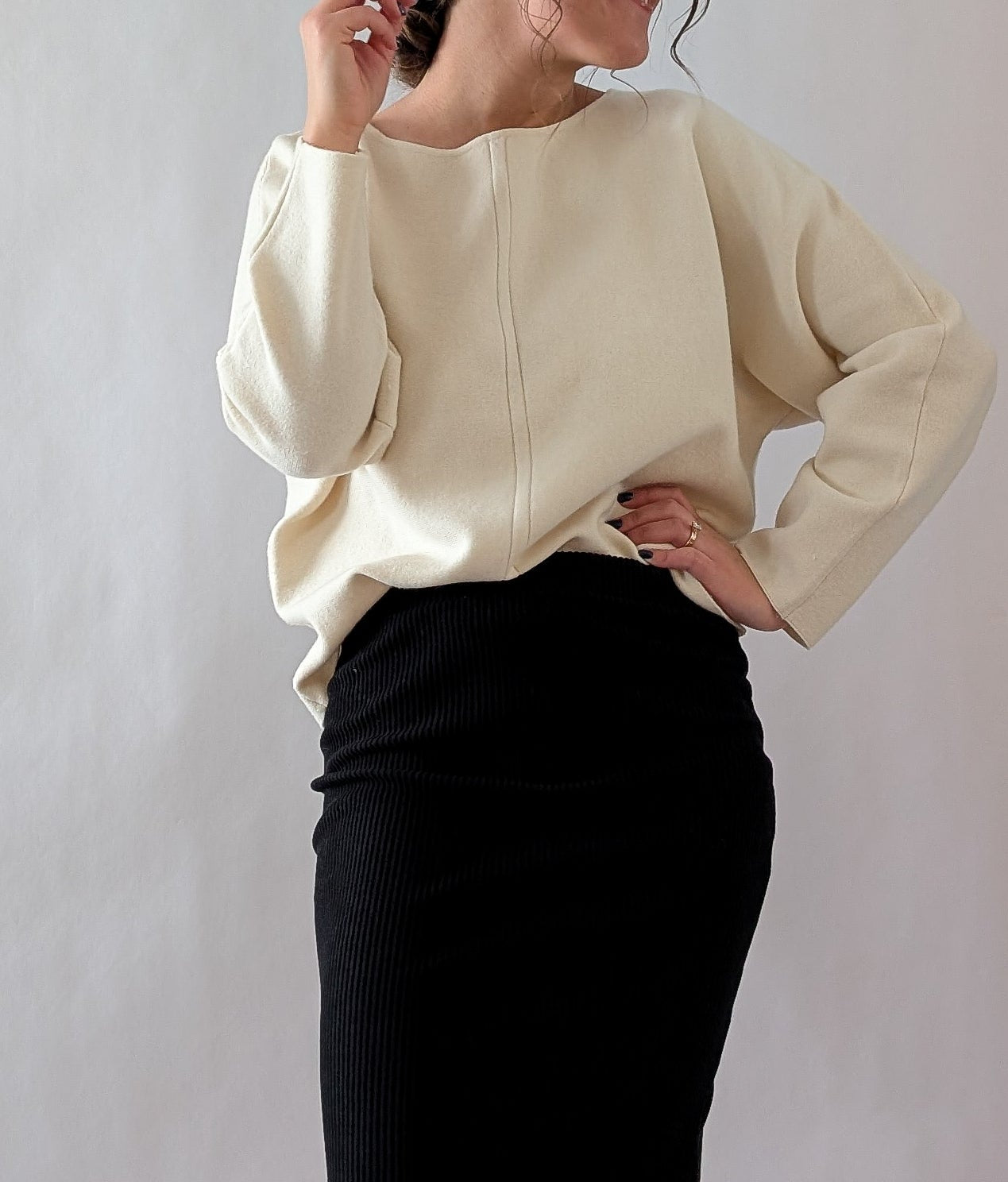 'Avey' Dolman Shoulder Sweater in Ivory