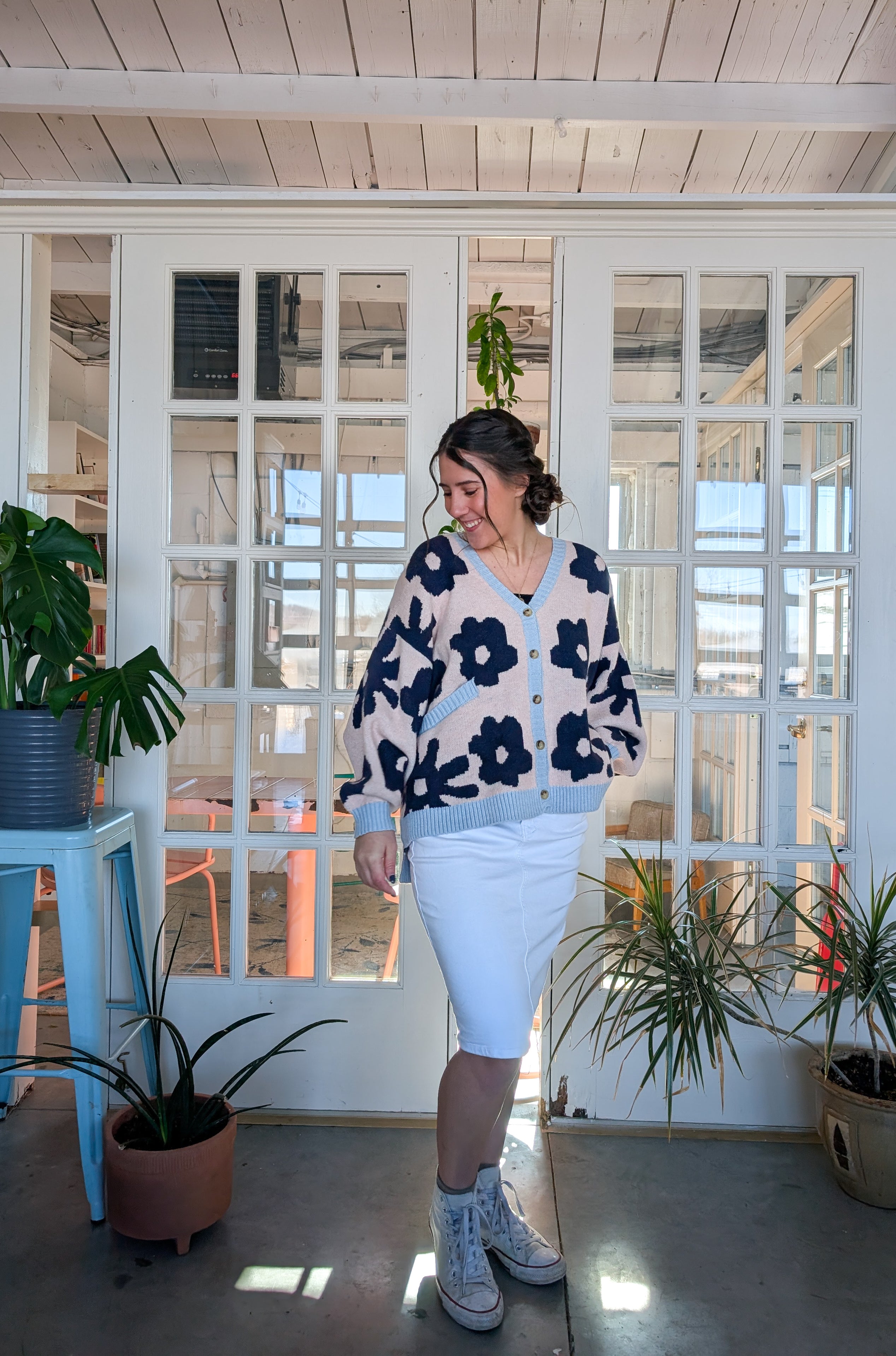 'Starly' Floral Cardigan in Soft Pink