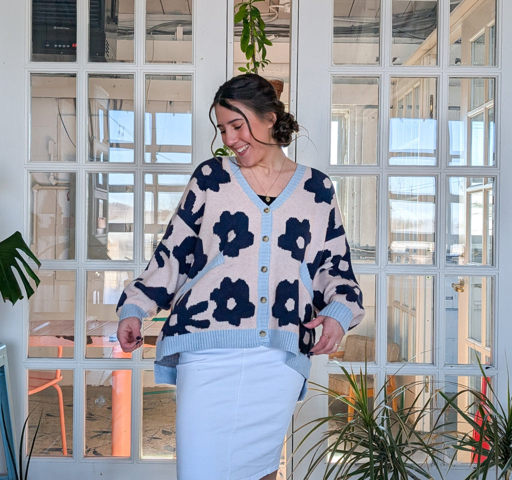 'Starly' Floral Cardigan in Soft Pink