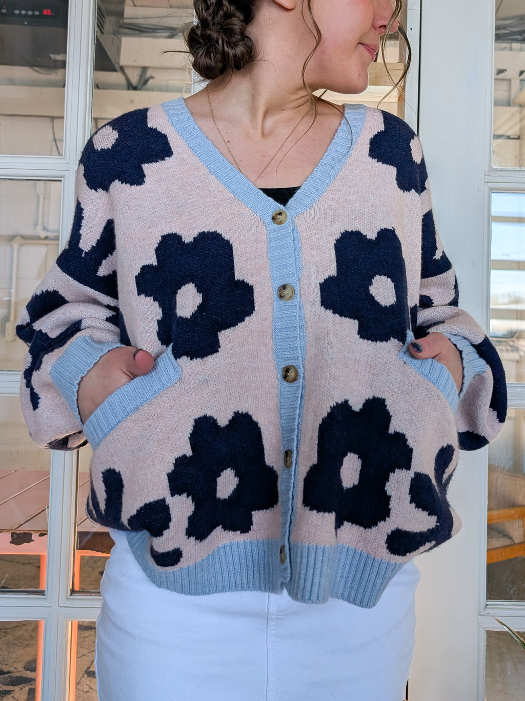 'Starly' Floral Cardigan in Soft Pink