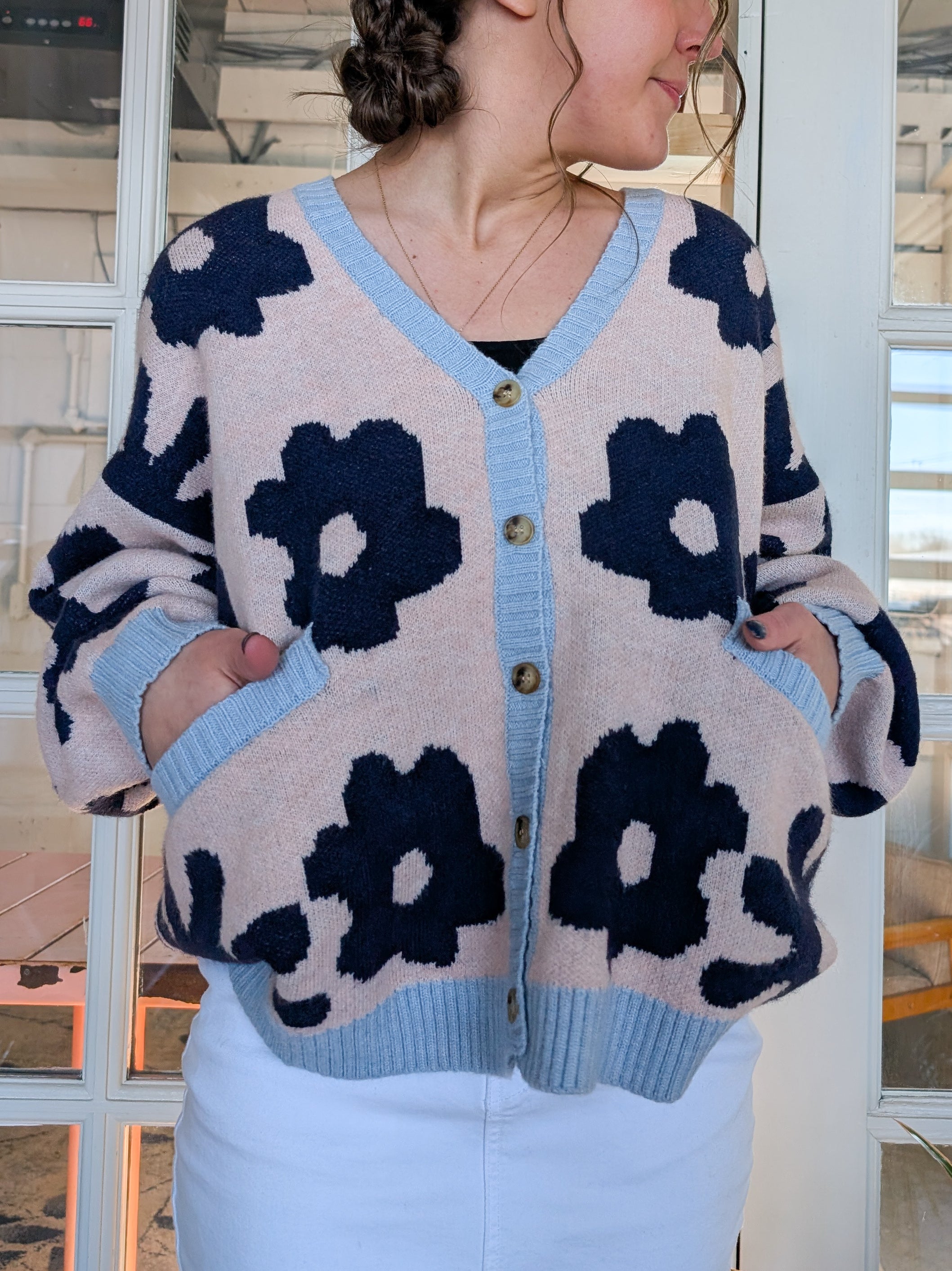 'Starly' Floral Cardigan in Soft Pink