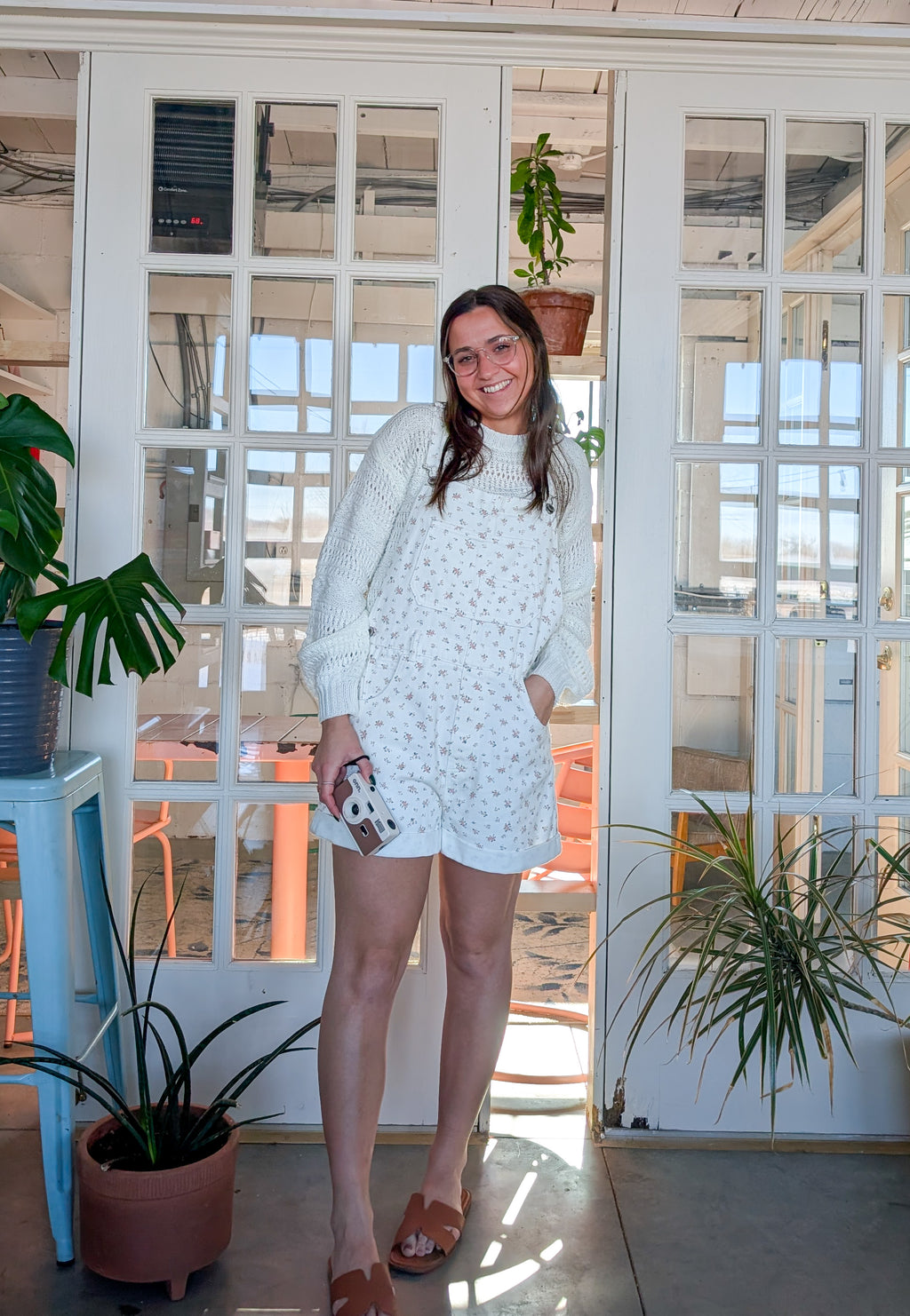 'Goldie' Floral Overalls in Ivory