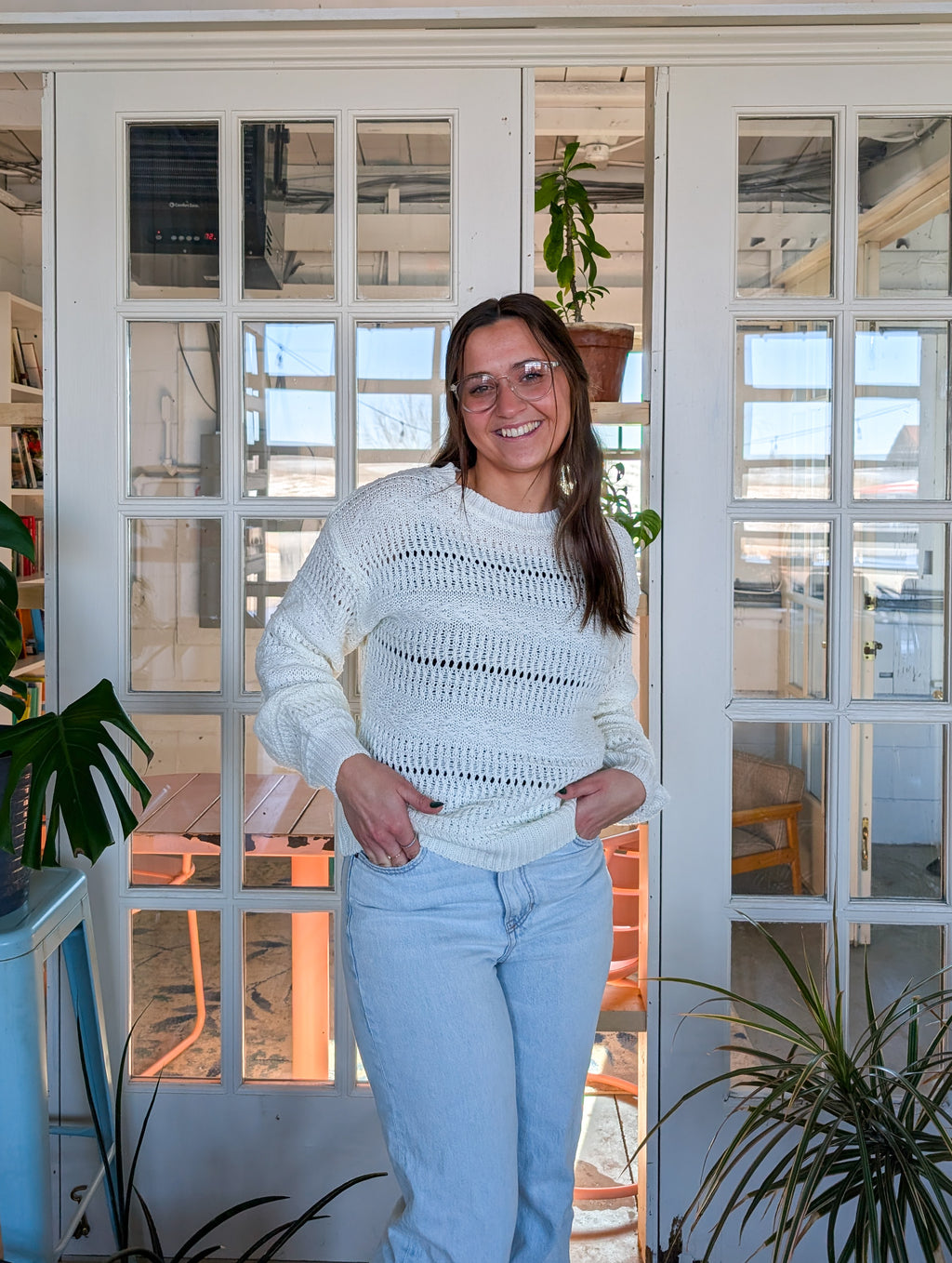 'Jasmine' Lose Knit Seater in white