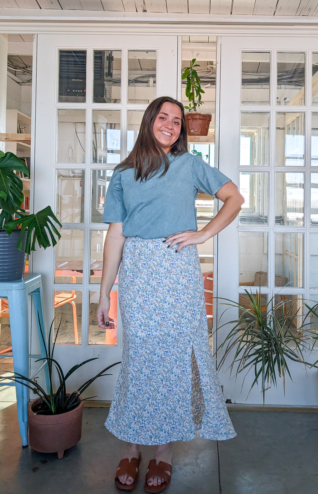 'Kirsten' Floral Midi Skirt in Cream