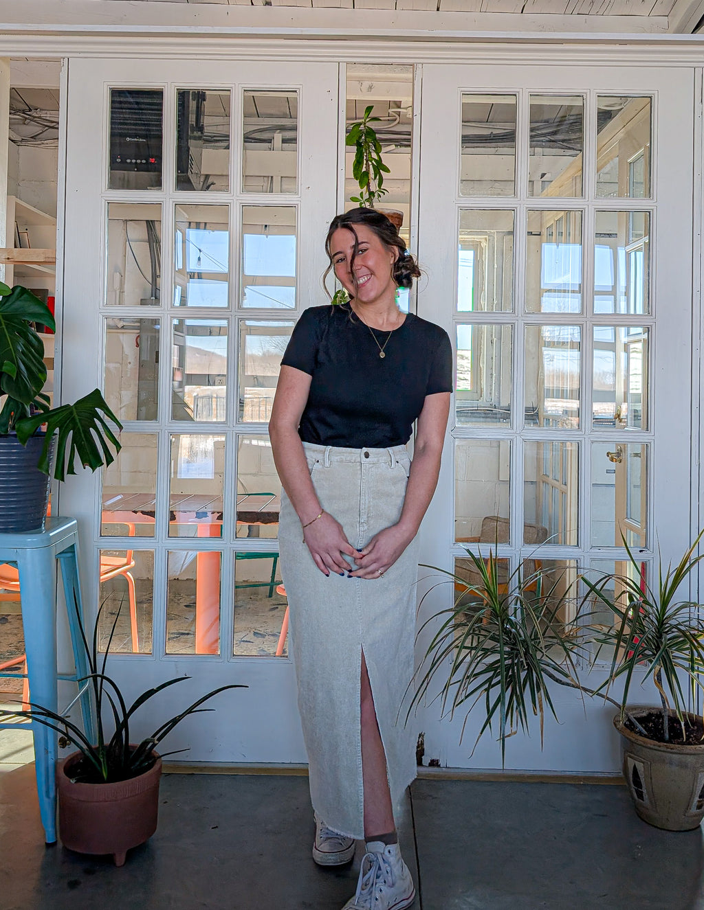 'Constance' Cotton Maxi Skirt in Vintage Cream