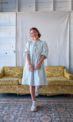 'Emerson' Gingham Print Mid Dress in Soft Blue