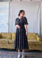 'Estelle' Floral Midi Dress in Black