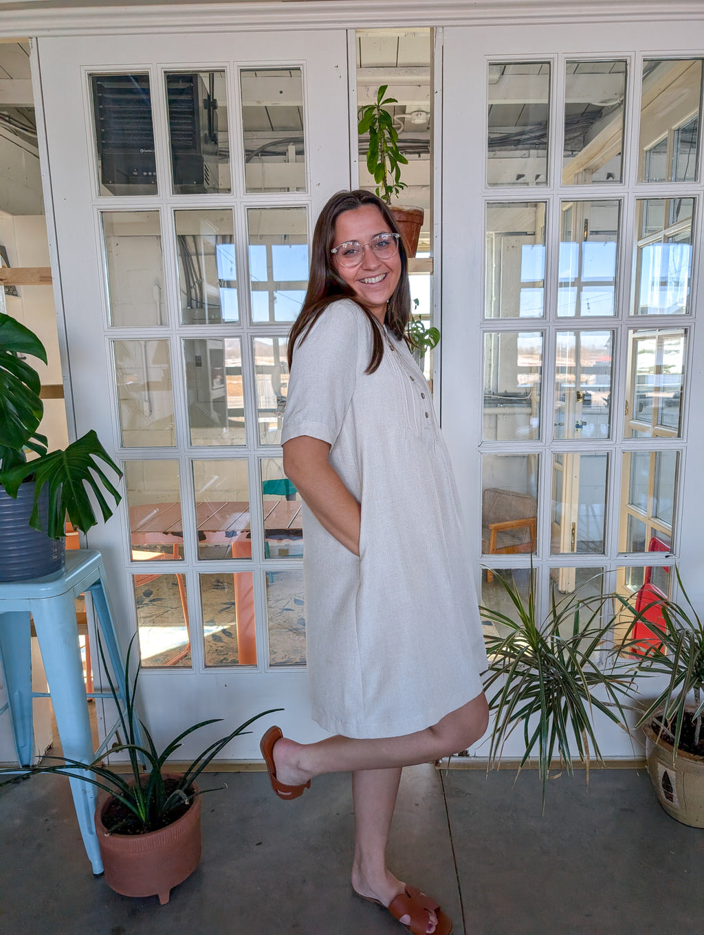 'Ashton' Button Up Mini Dress in Oatmeal