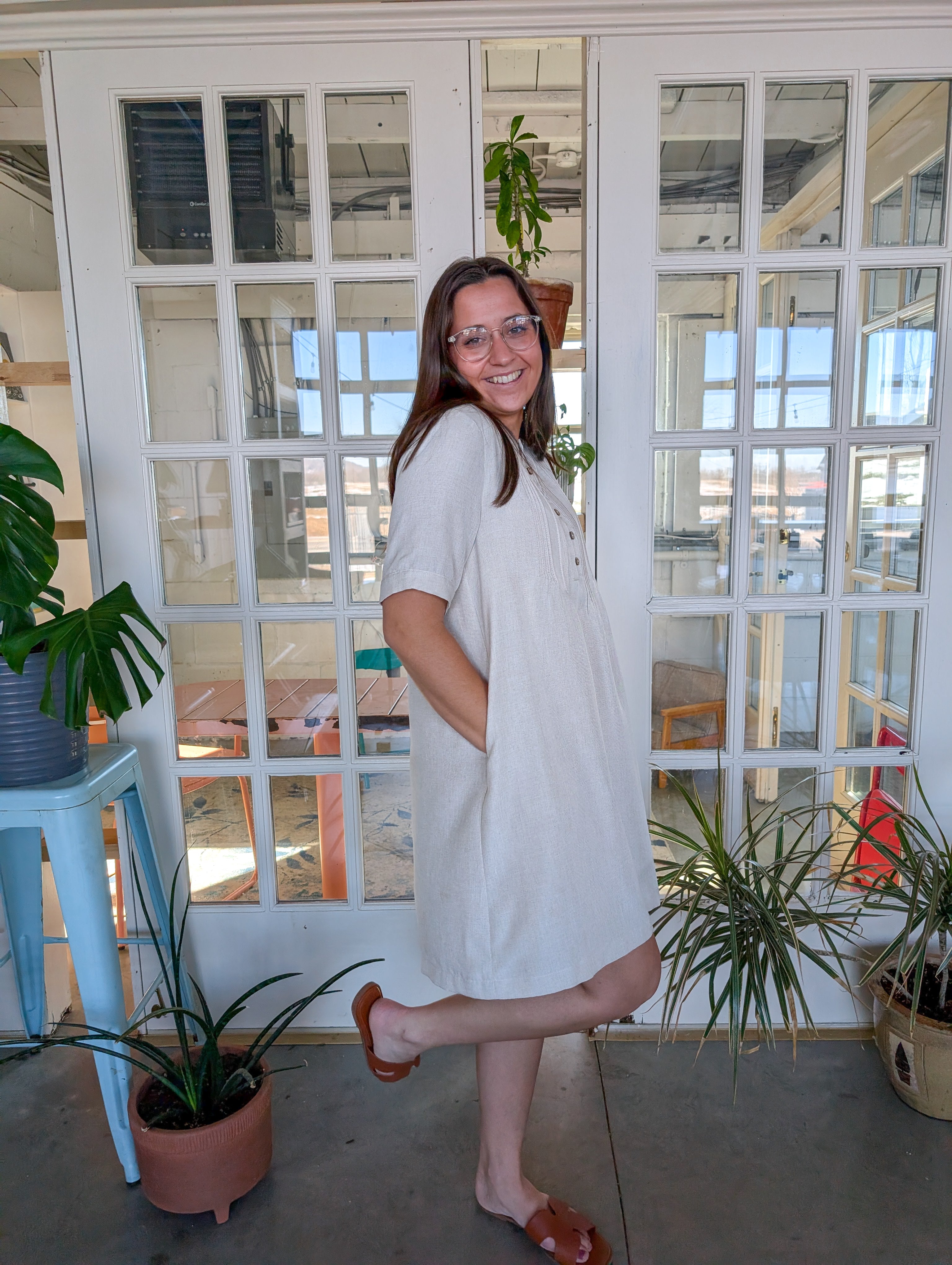 'Ashton' Button Up Mini Dress in Oatmeal