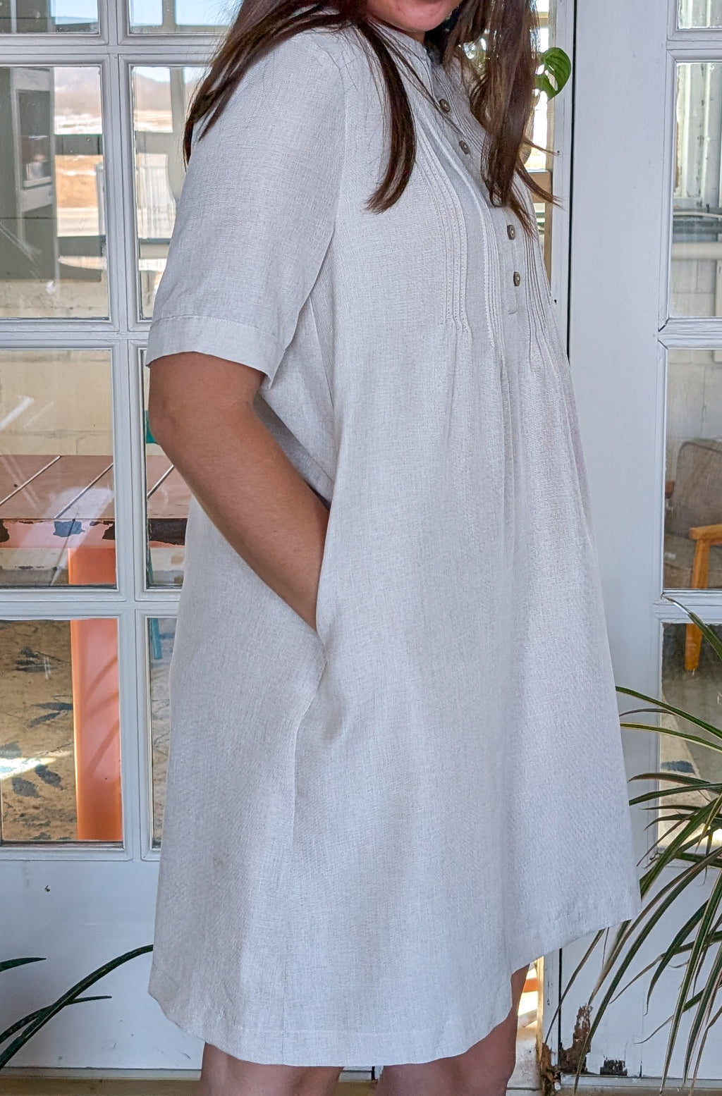 'Ashton' Button Up Mini Dress in Oatmeal