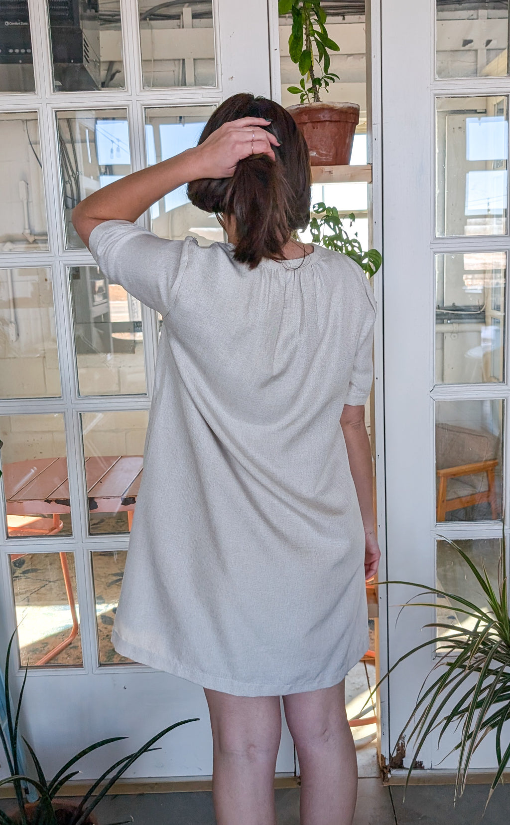 'Ashton' Button Up Mini Dress in Oatmeal