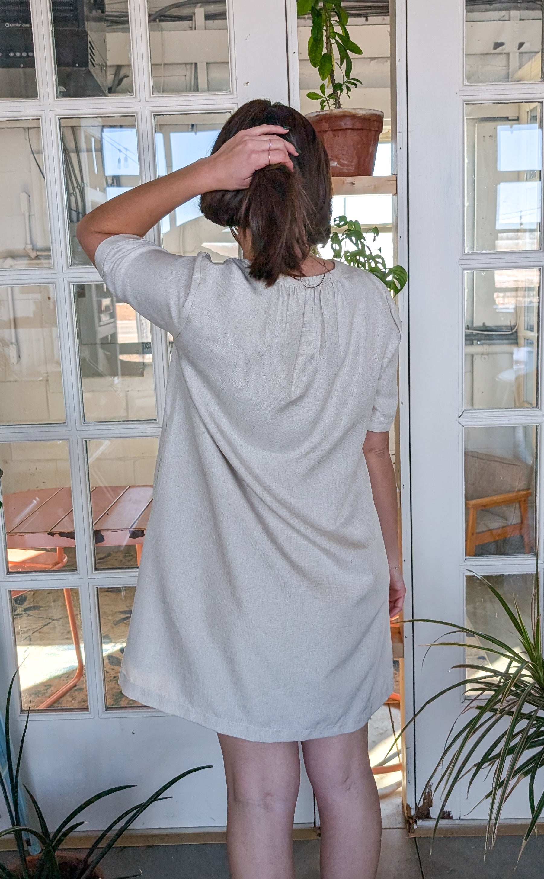 'Ashton' Button Up Mini Dress in Oatmeal