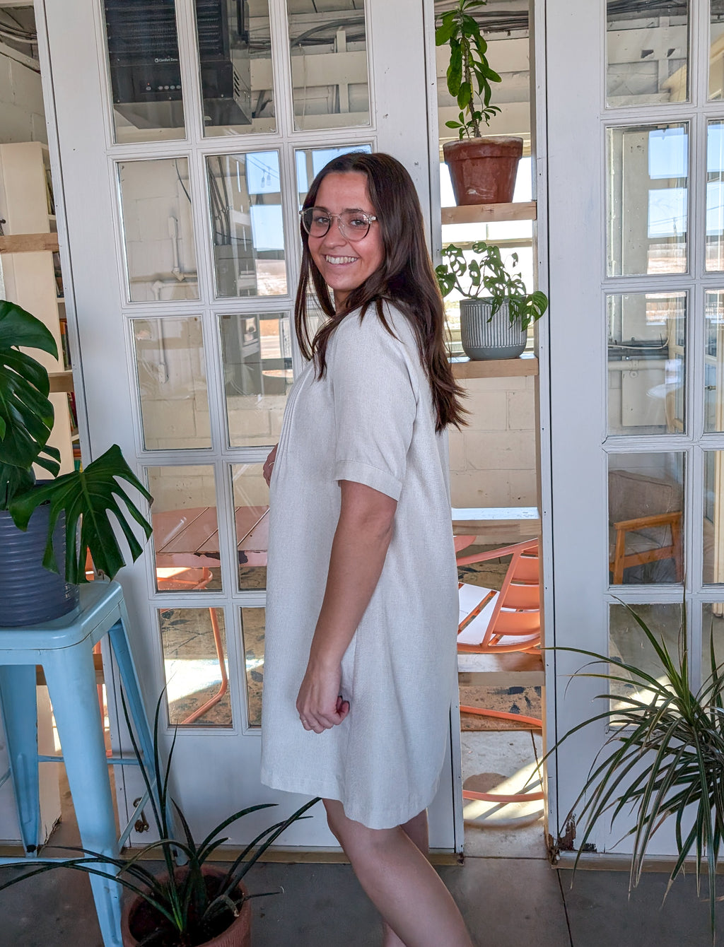 'Ashton' Button Up Mini Dress in Oatmeal