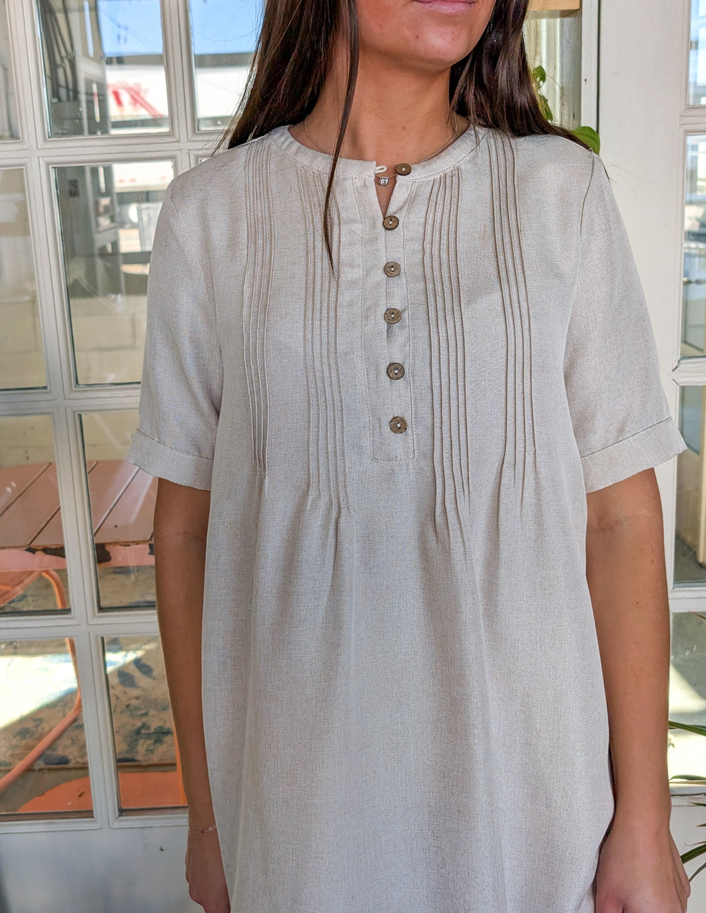 'Ashton' Button Up Mini Dress in Oatmeal