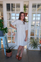 'Ashton' Button Up Mini Dress in Oatmeal FINAL SALE