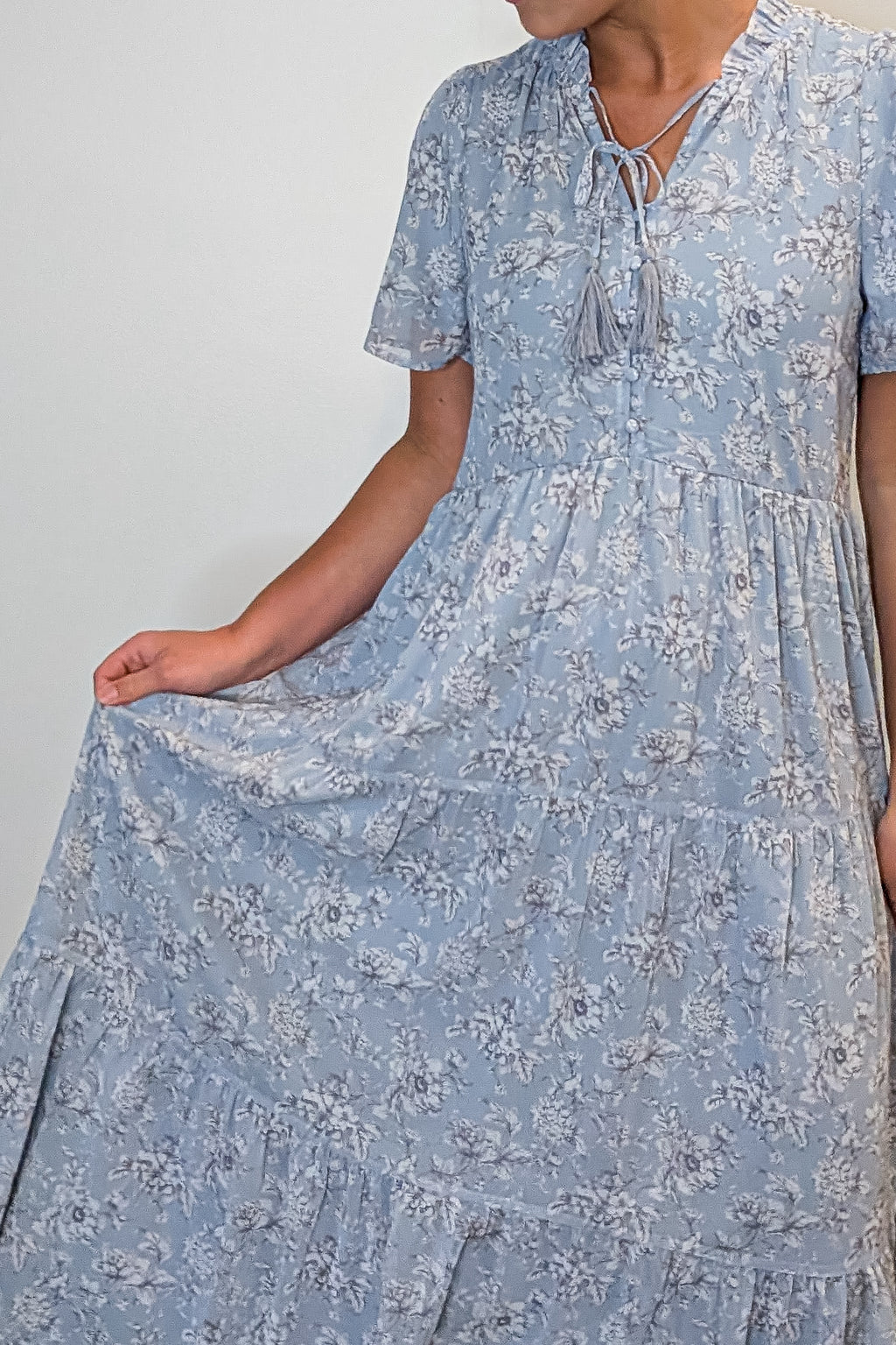 'Julia' Floral Maxi Dress in Soft Blue