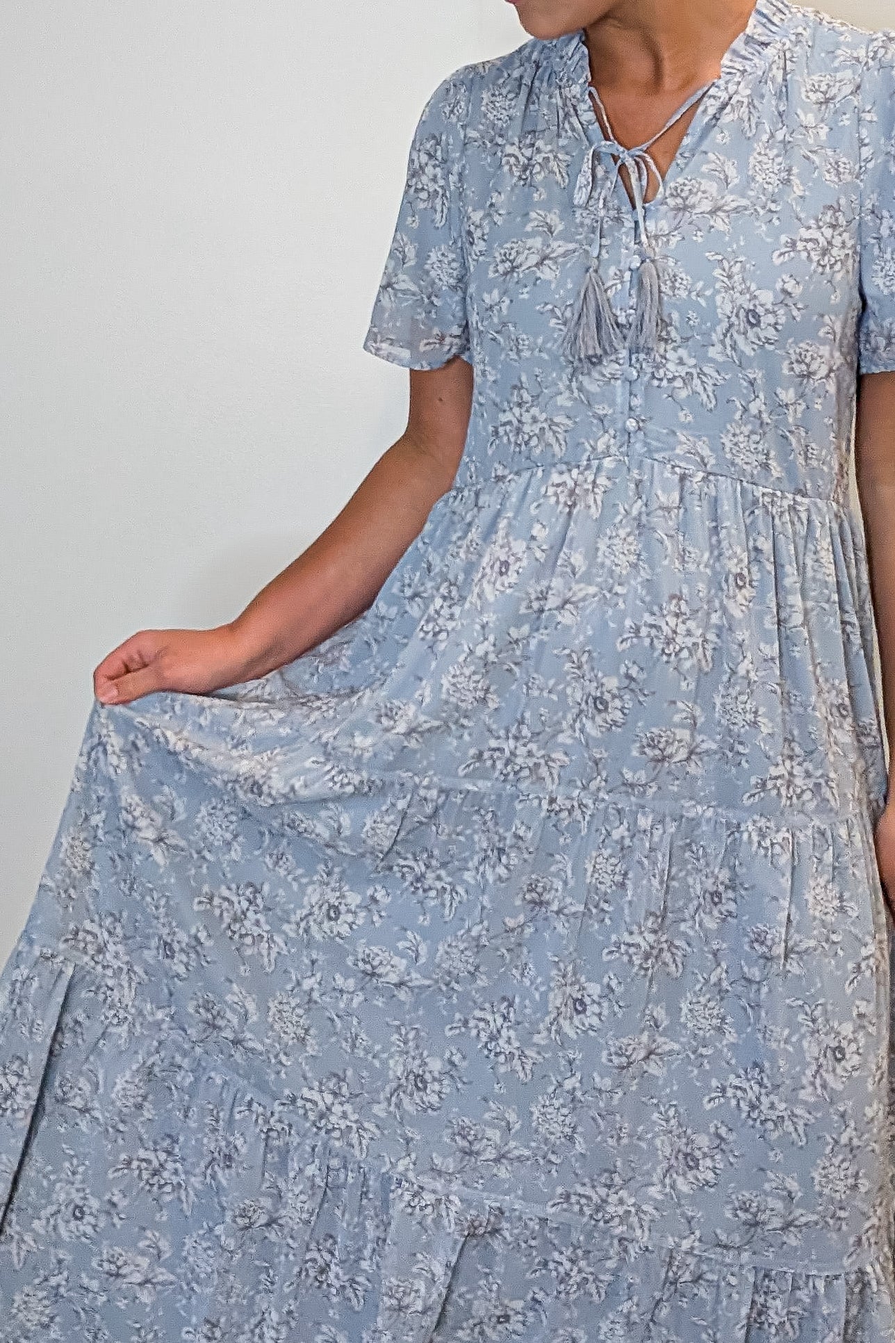 'Julia' Floral Maxi Dress in Soft Blue