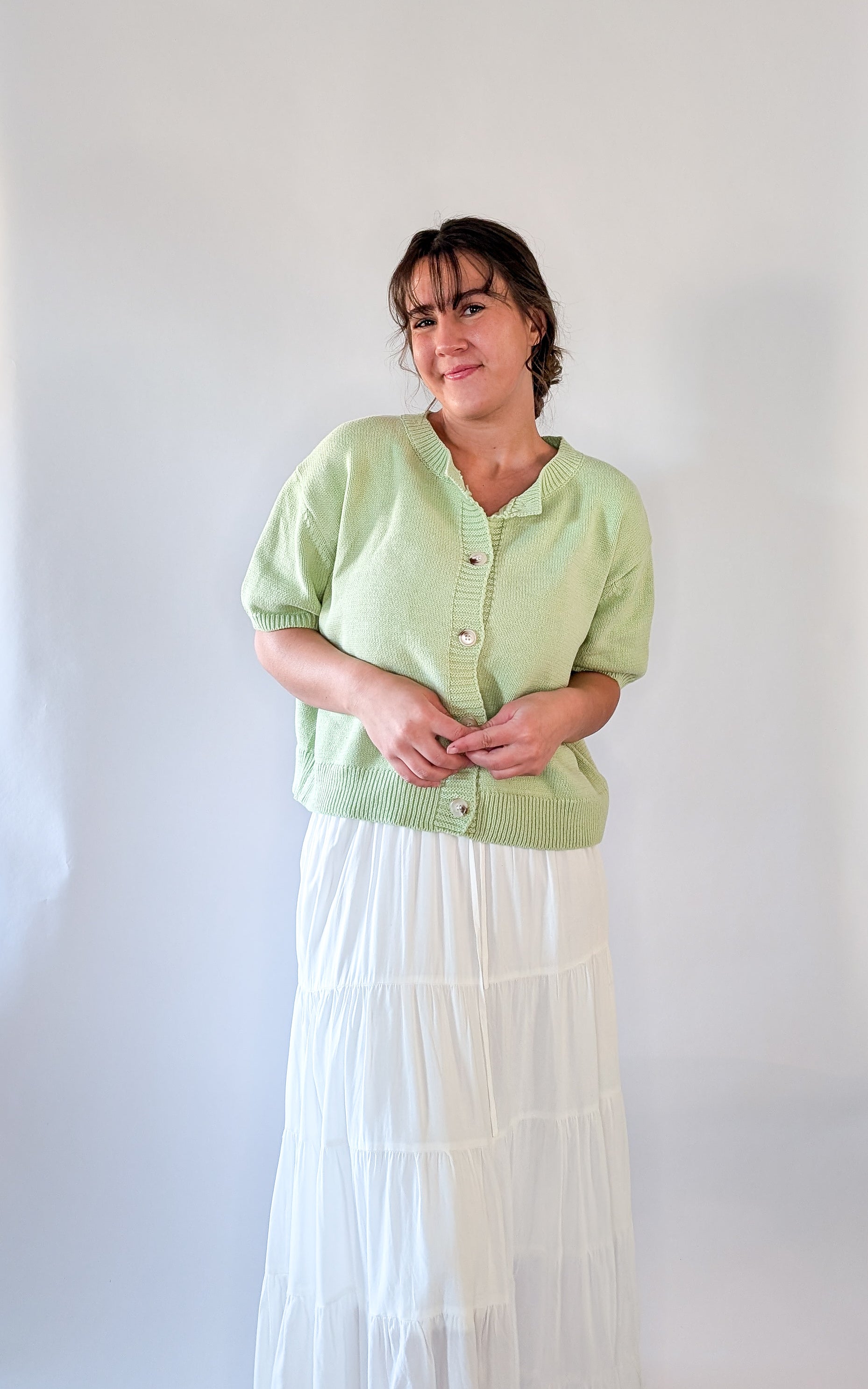 'Mae' Short Sleeve Cardigan in Light Green