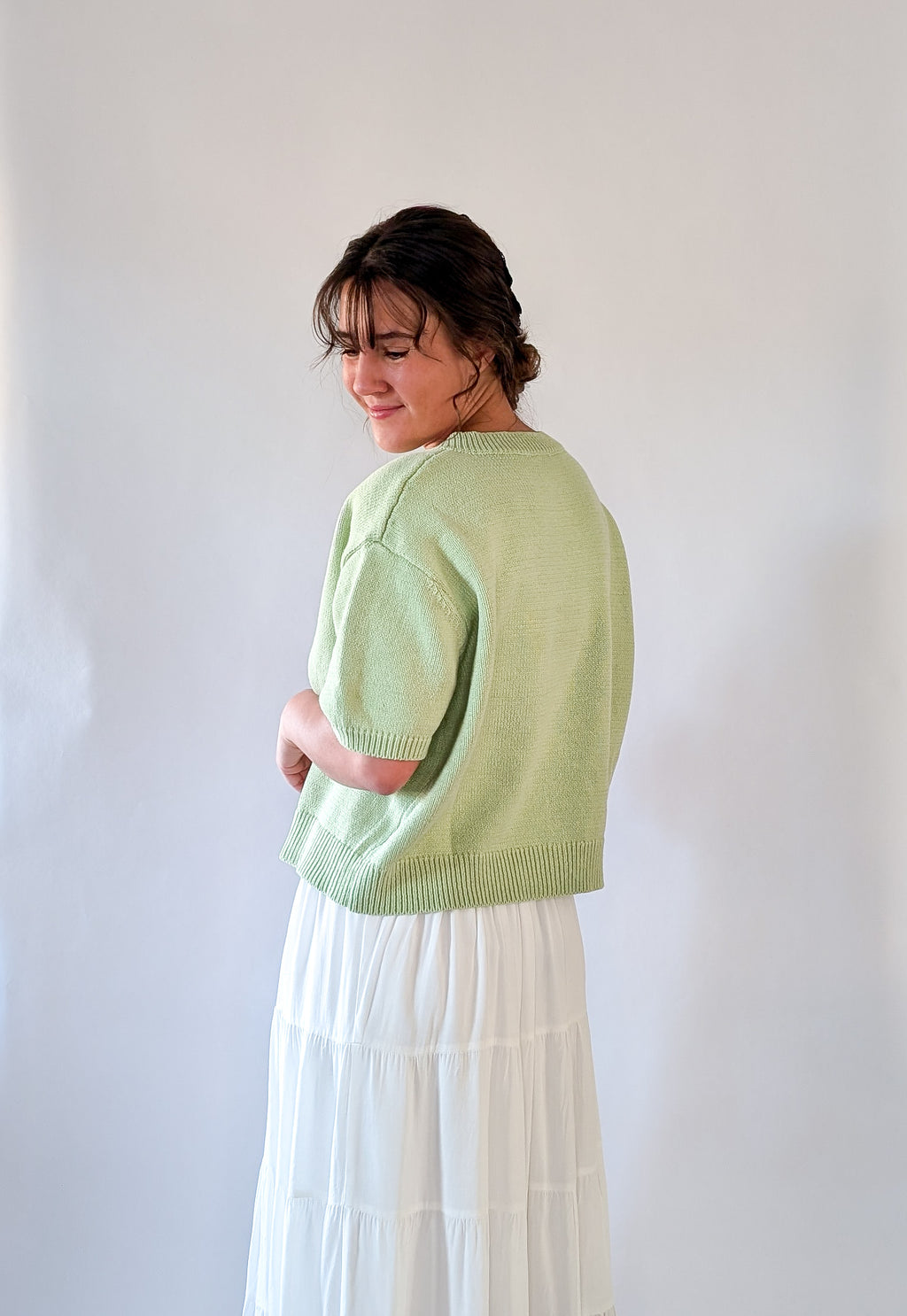 'Mae' Short Sleeve Cardigan in Light Green