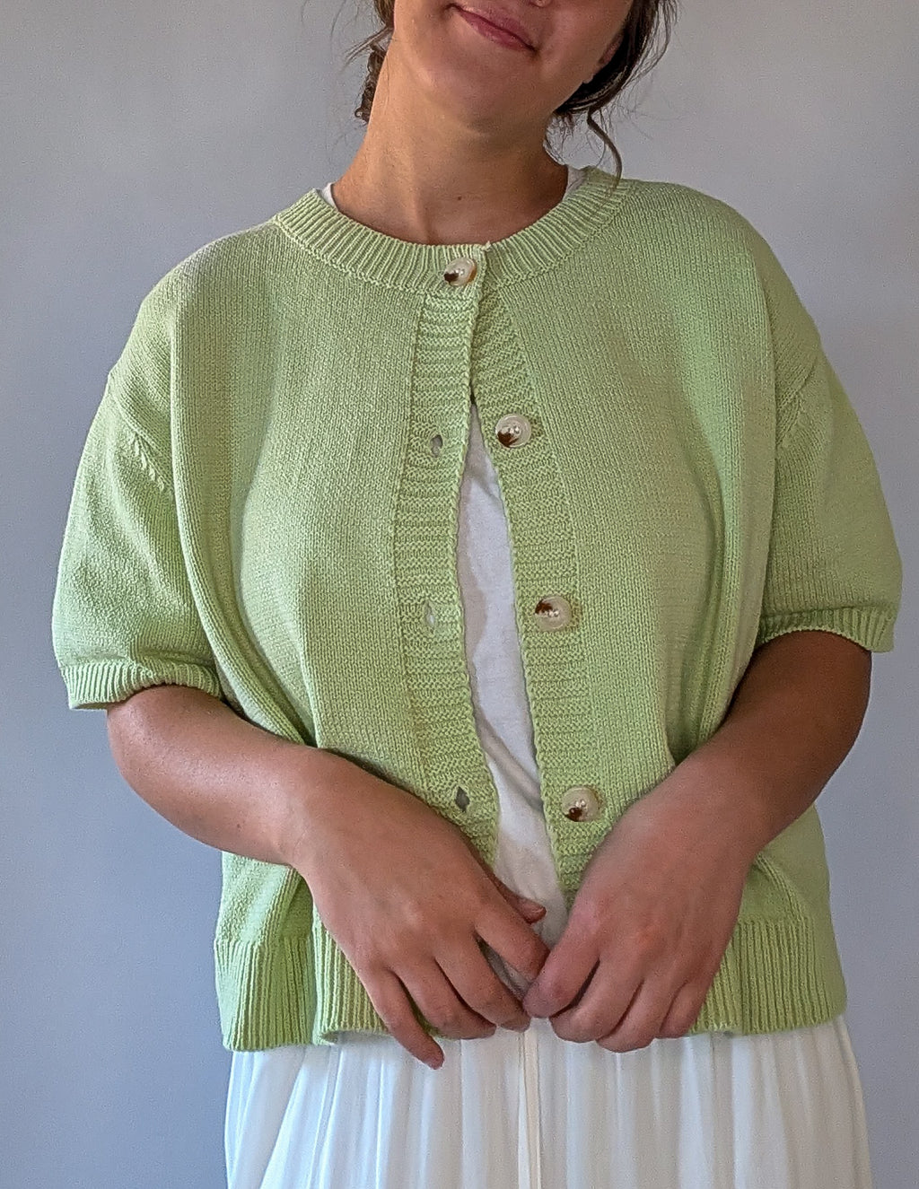 'Mae' Short Sleeve Cardigan in Light Green