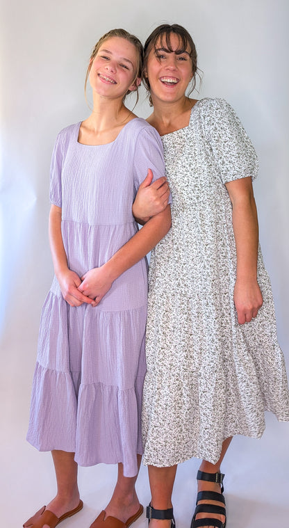 'Vivian' Square Neck Midi Dress in Ivory