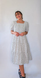 'Vivian' Square Neck Midi Dress in Ivory