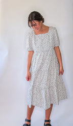 'Vivian' Square Neck Midi Dress in Ivory
