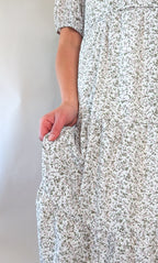 'Vivian' Square Neck Midi Dress in Ivory