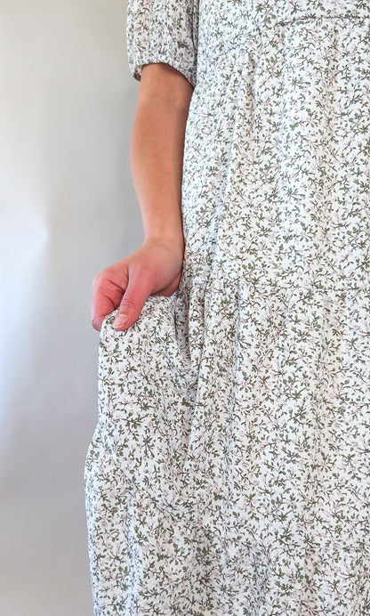 'Vivian' Square Neck Midi Dress in Ivory