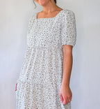 'Vivian' Square Neck Midi Dress in Ivory