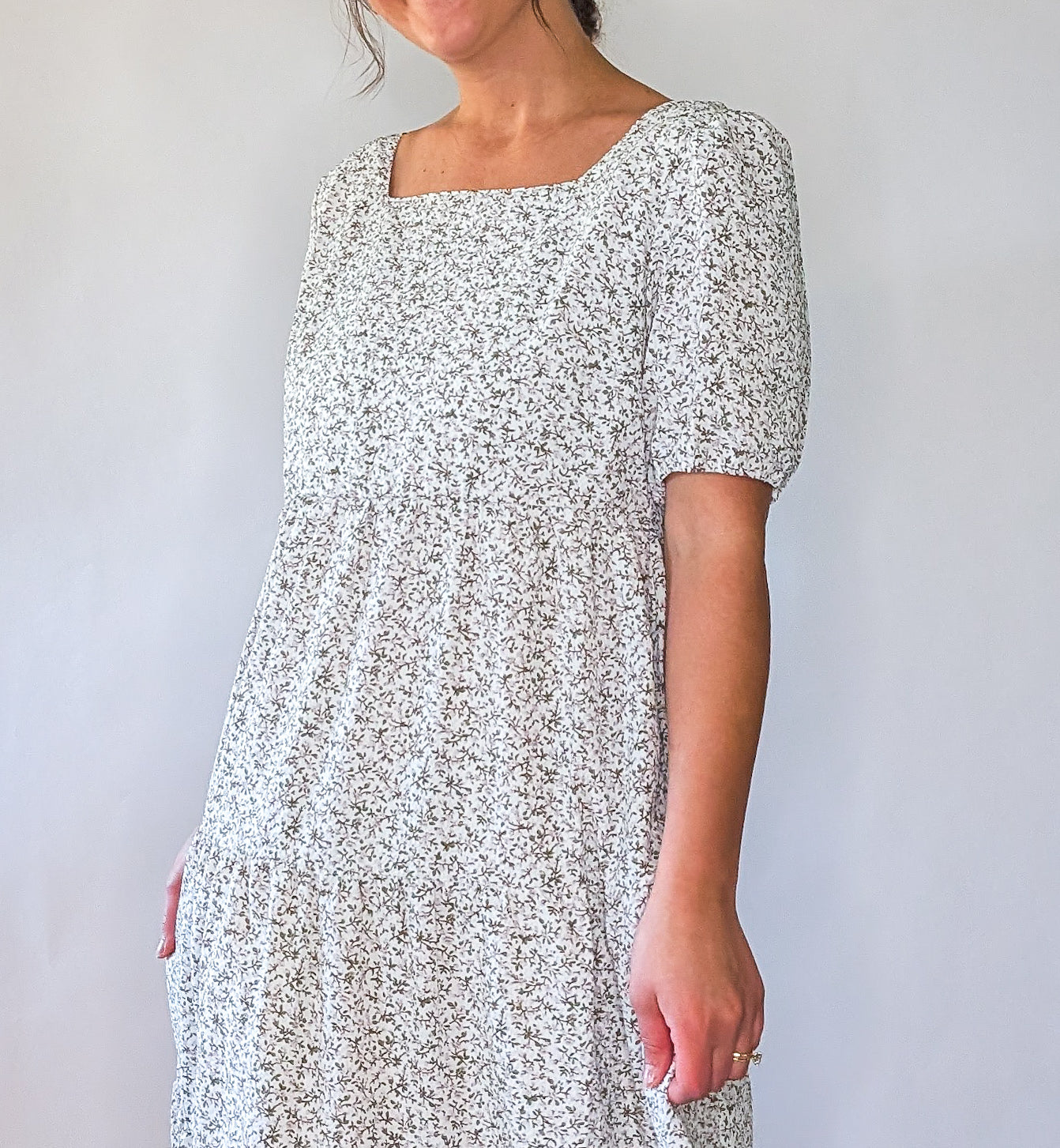 'Vivian' Square Neck Midi Dress in Ivory