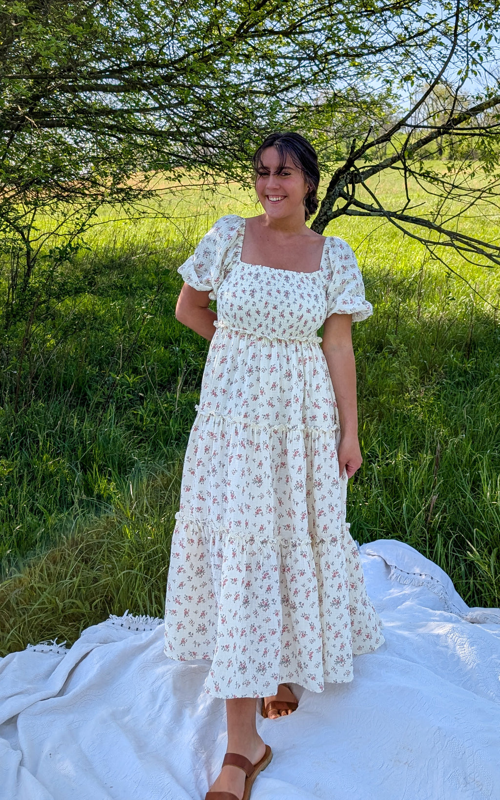 'Rose' Cotton Tiered Maxi Dress in Ivory