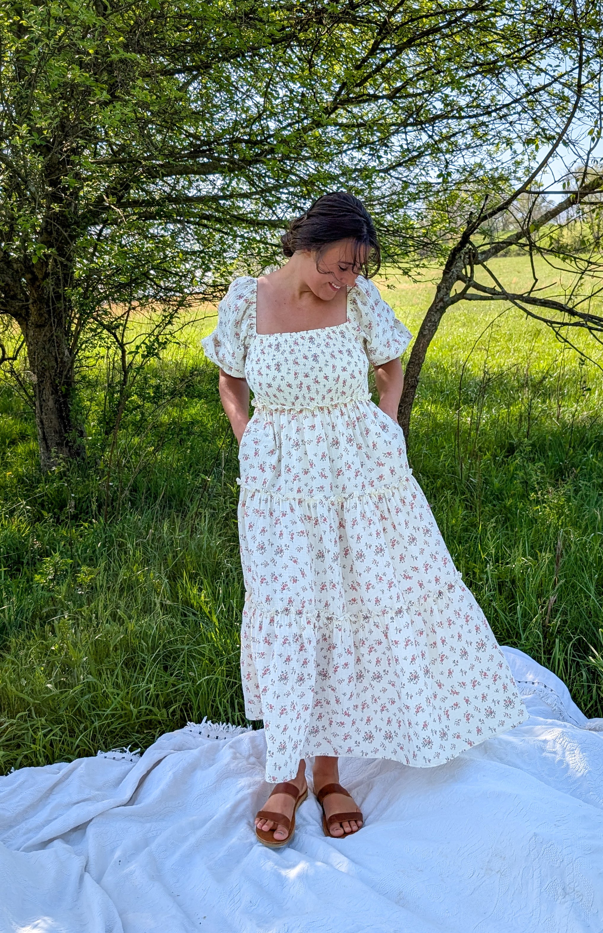 'Rose' Cotton Tiered Maxi Dress in Ivory