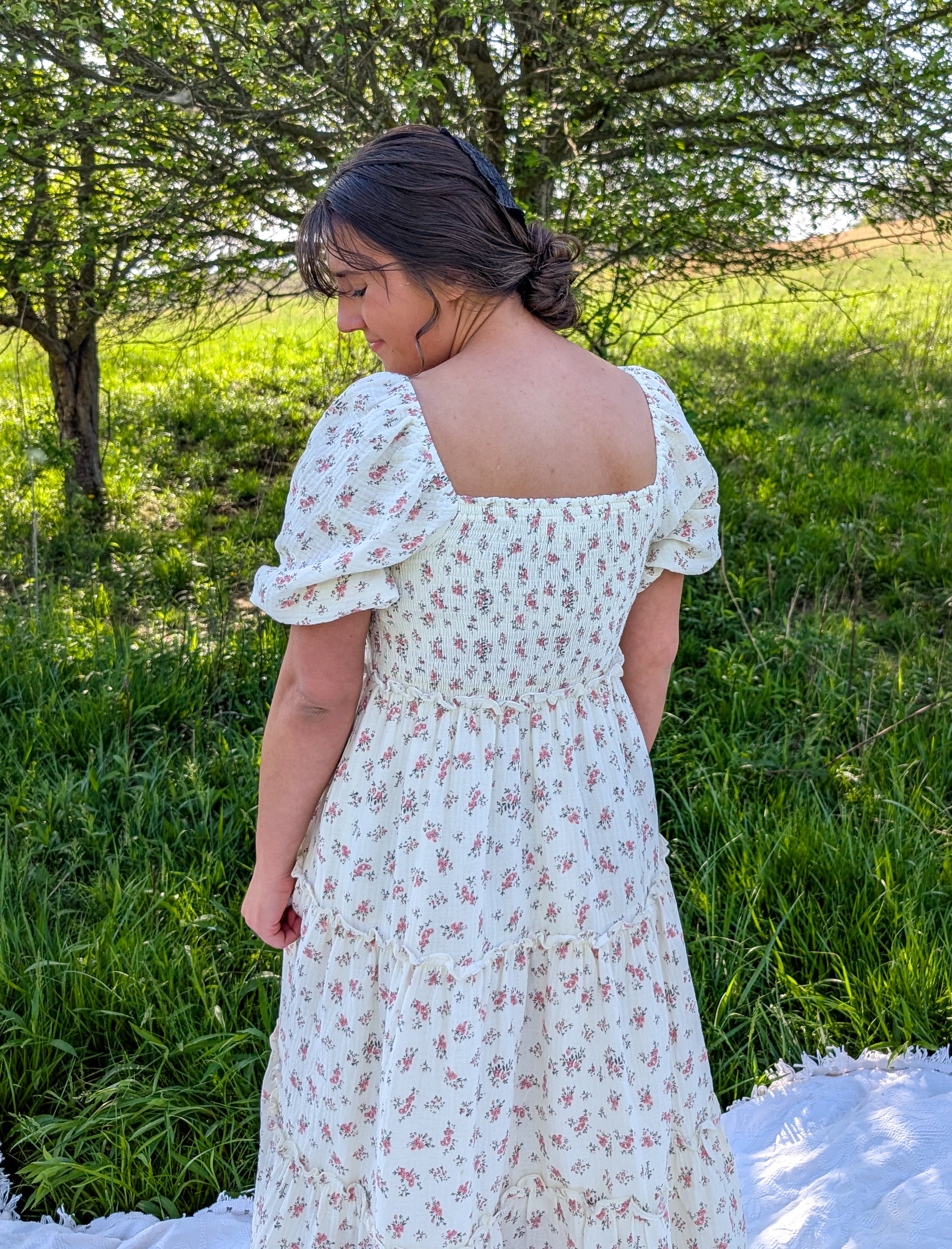 'Rose' Cotton Tiered Maxi Dress in Ivory
