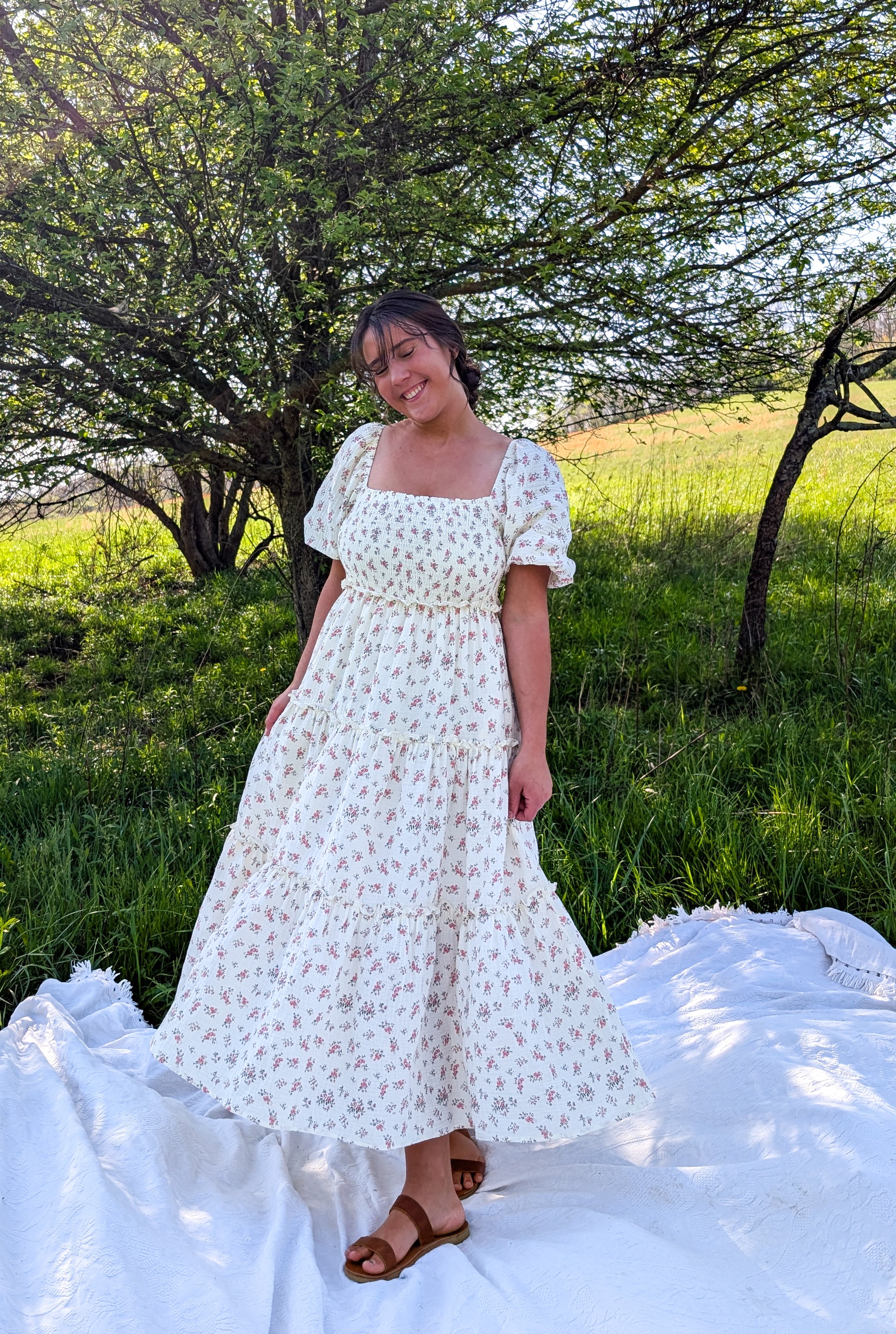 'Rose' Cotton Tiered Maxi Dress in Ivory