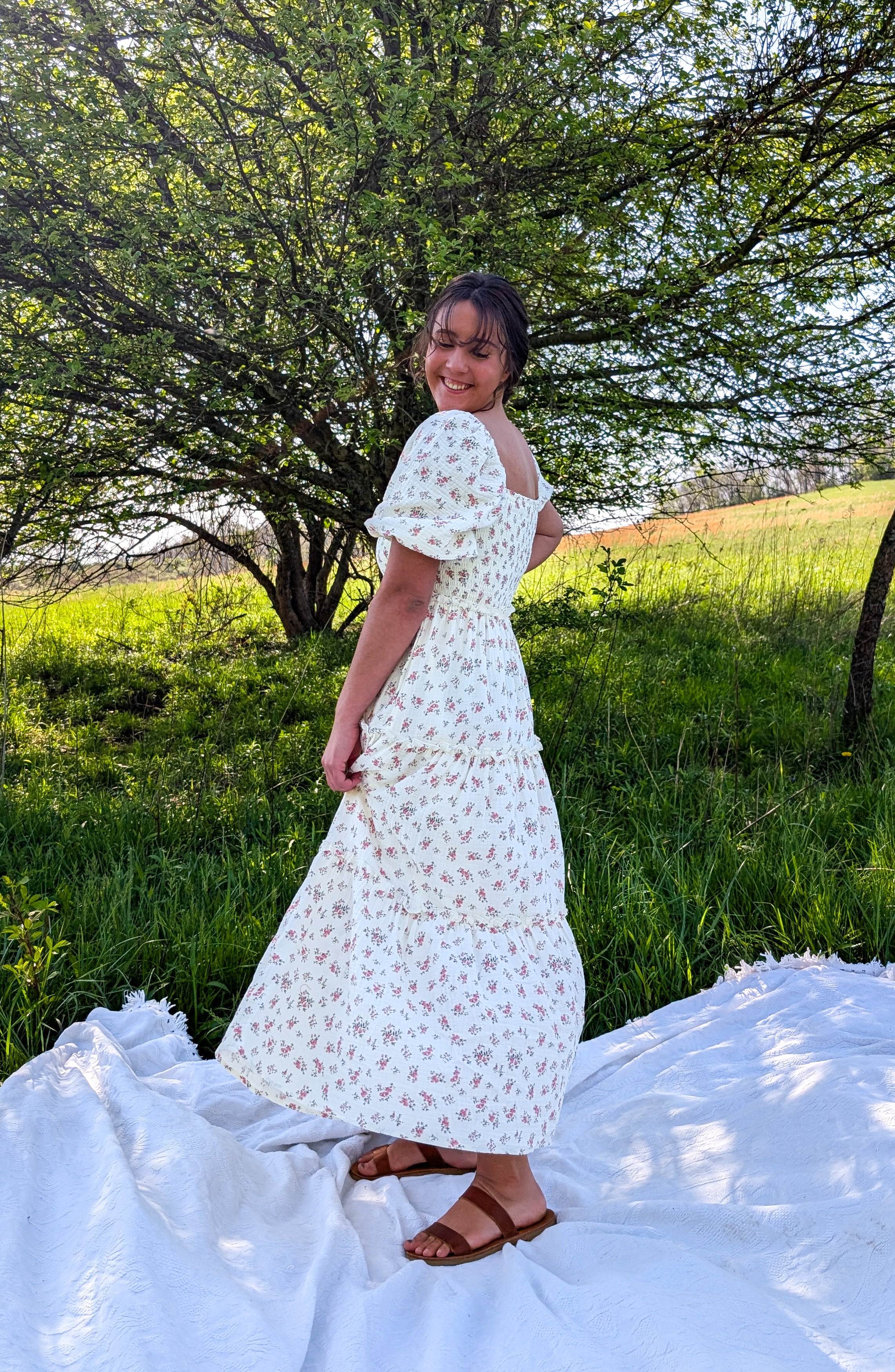 'Rose' Cotton Tiered Maxi Dress in Ivory