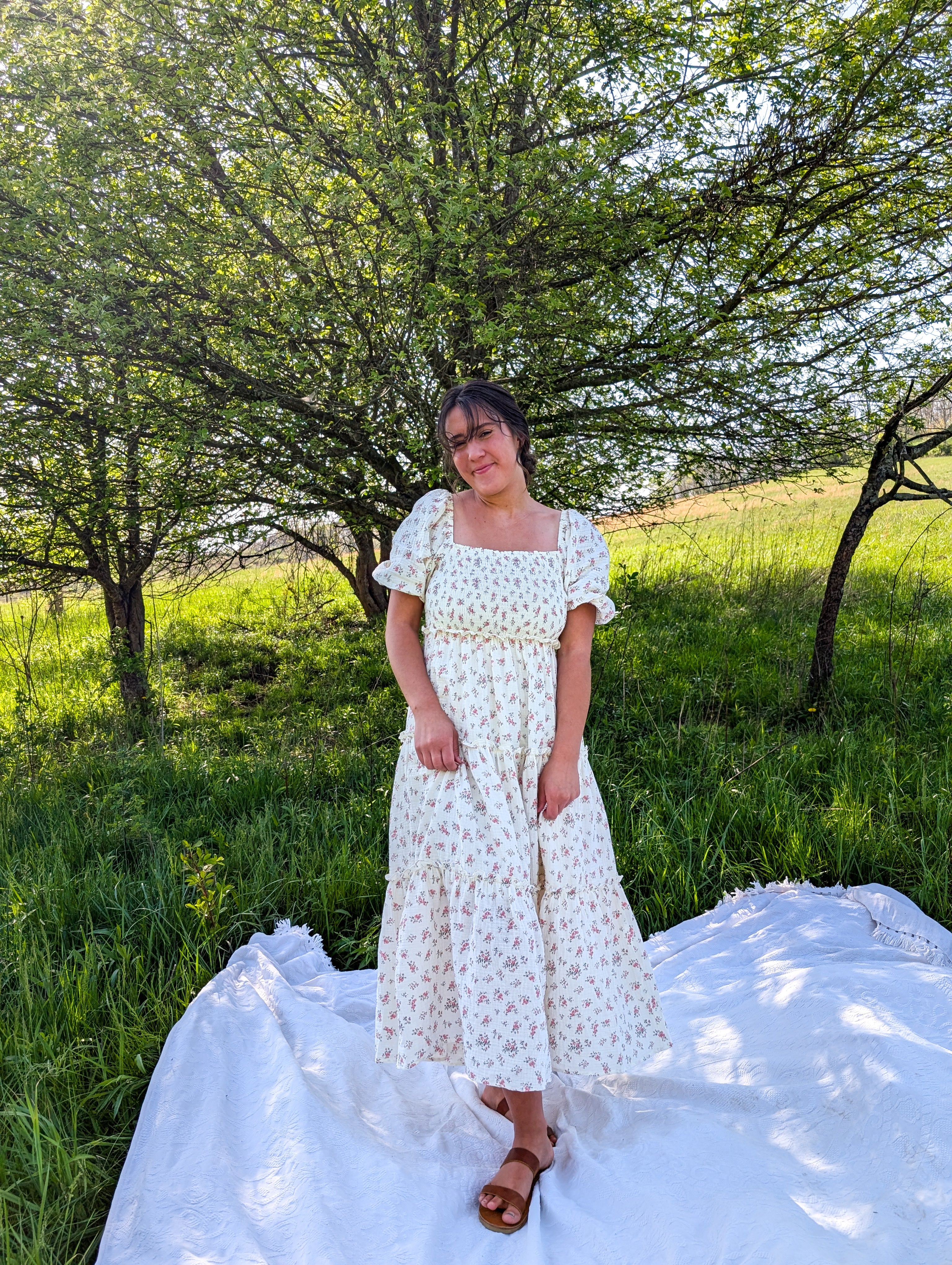 'Rose' Cotton Tiered Maxi Dress in Ivory